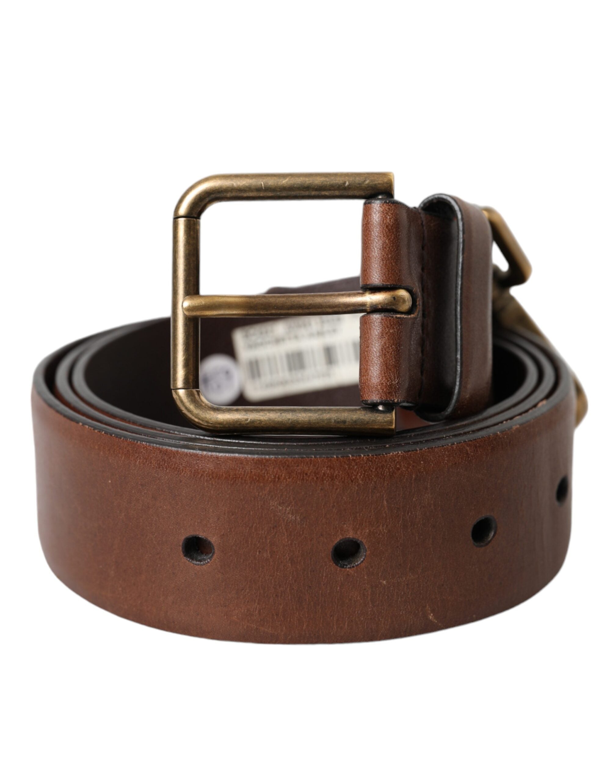 Ceinture Dolce & Gabbana en cuir de veau marron avec boucle en métal doré pour homme