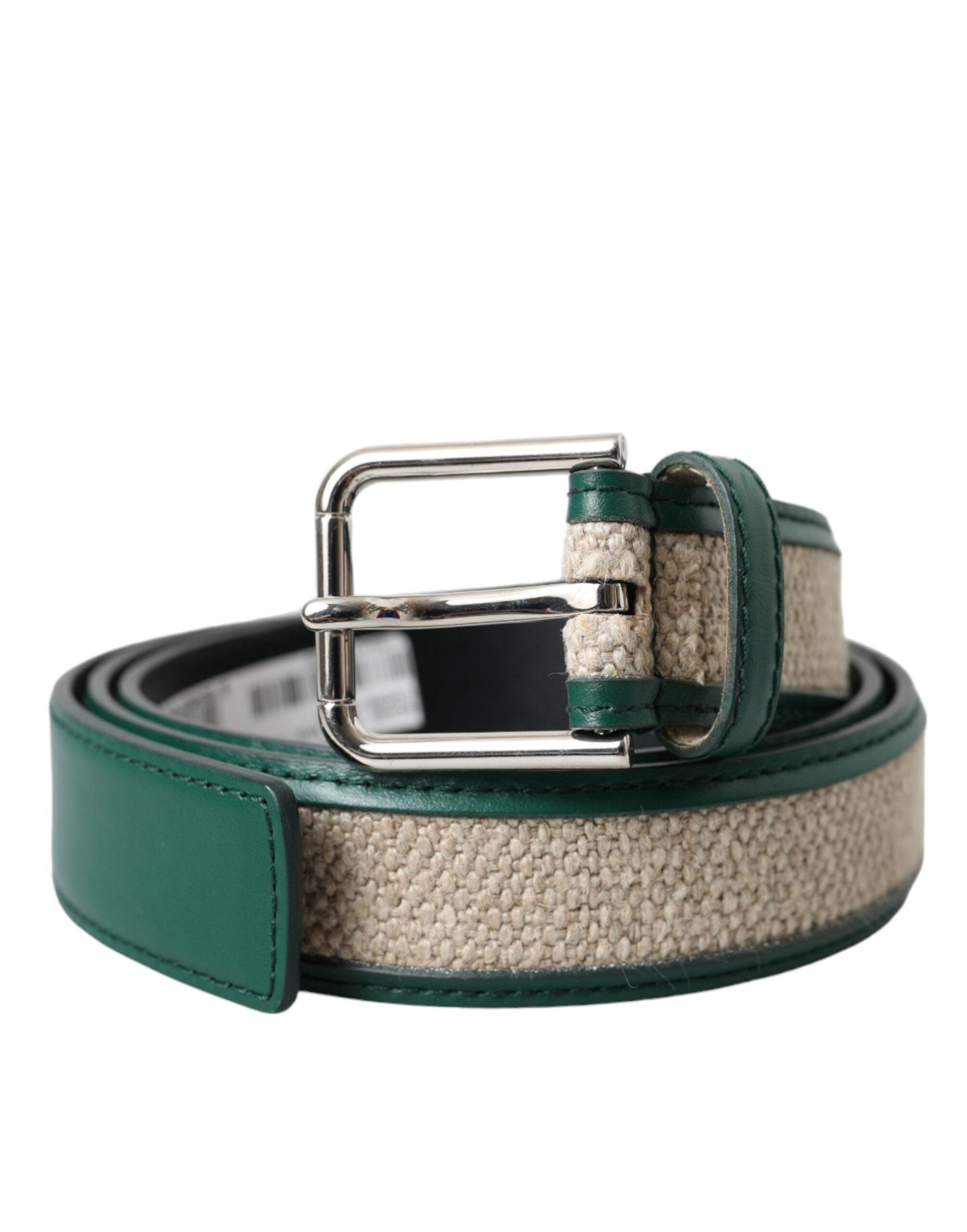 Ceinture en cuir tressé vert beige avec boucle en métal Dolce & Gabbana