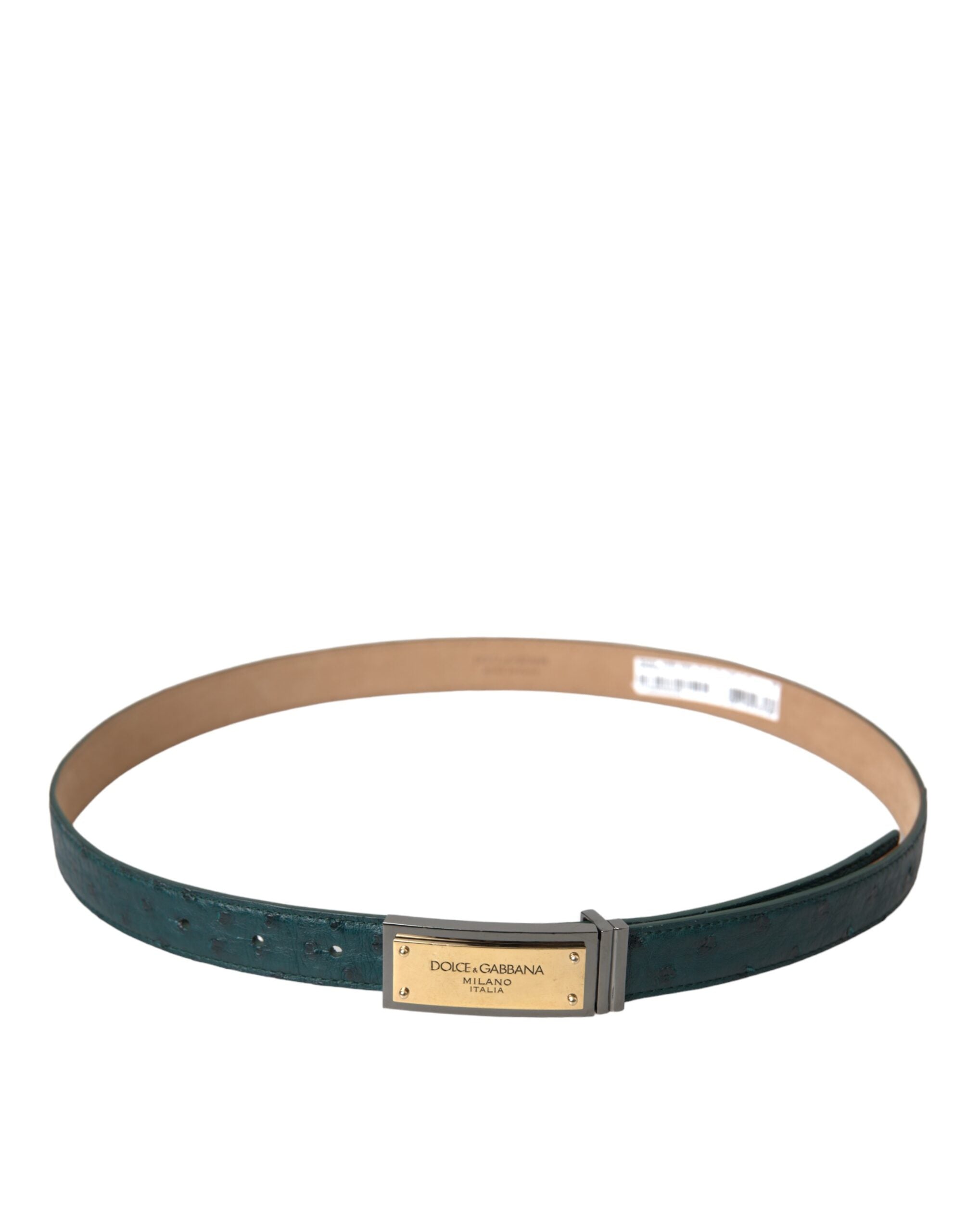 Ceinture Dolce & Gabbana en cuir vert avec boucle gravée du logo doré