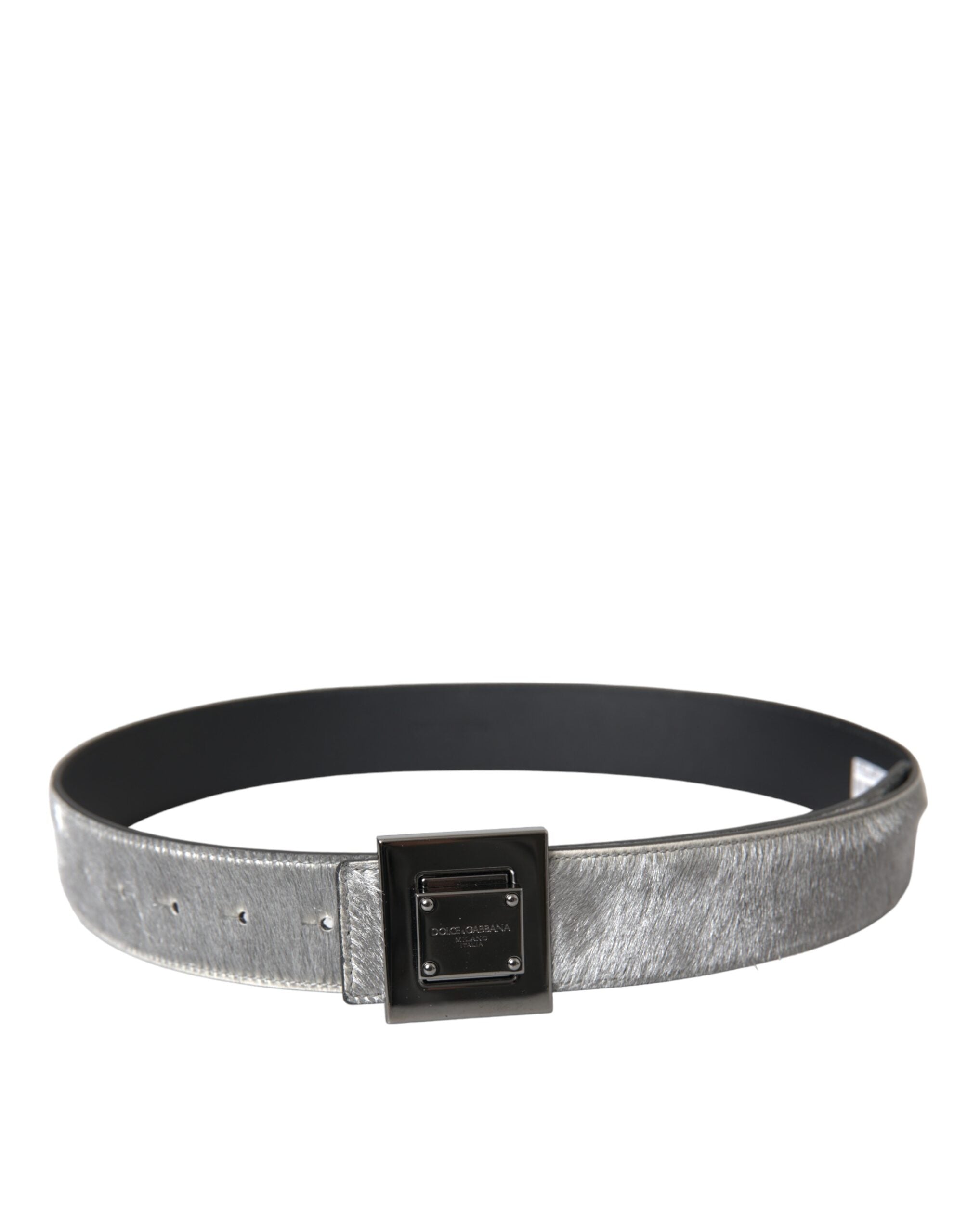 Ceinture en cuir argenté Dolce & Gabbana avec boucle carrée en métal