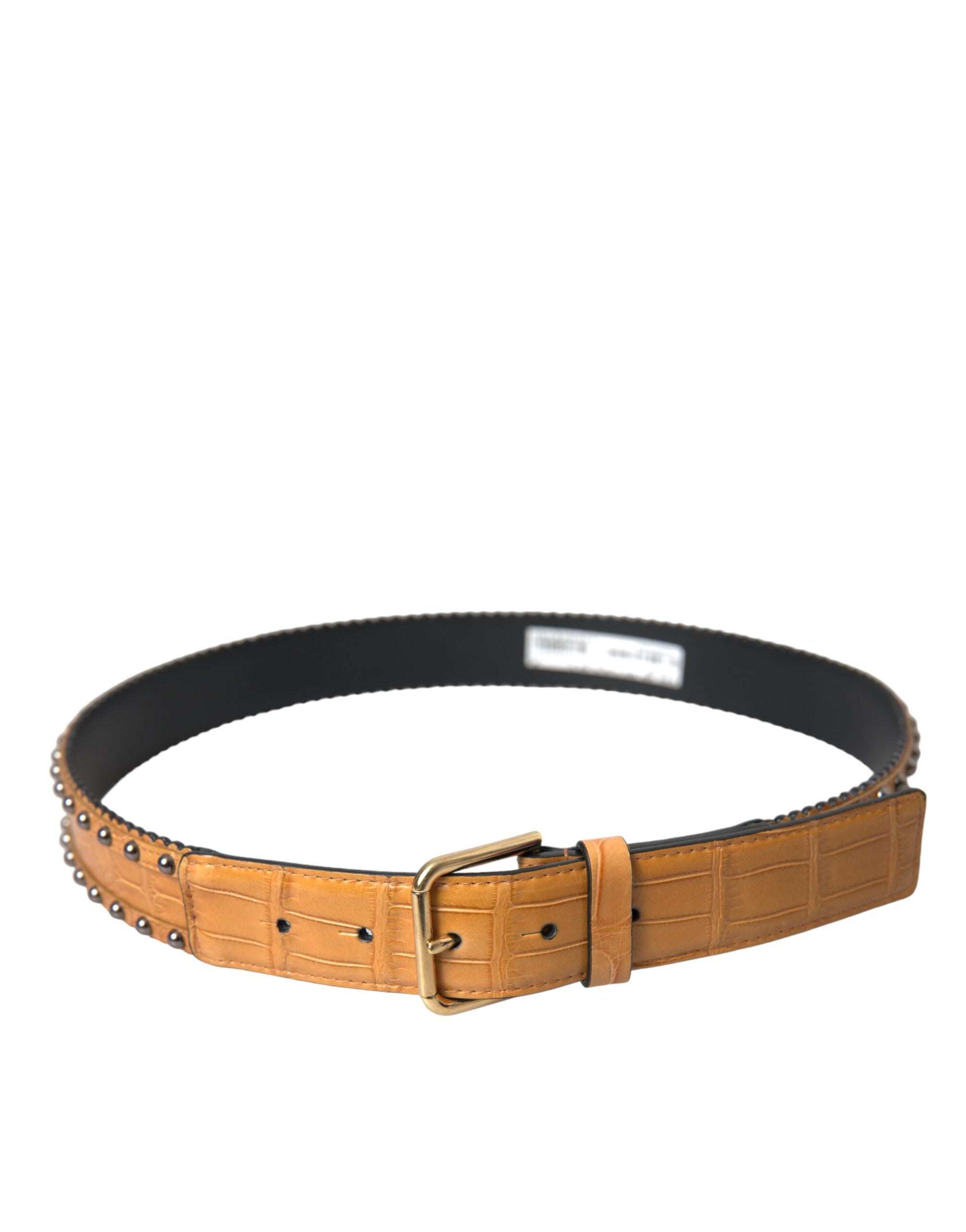 Ceinture en cuir d'alligator beige Dolce & Gabbana avec boucle en métal cloutée