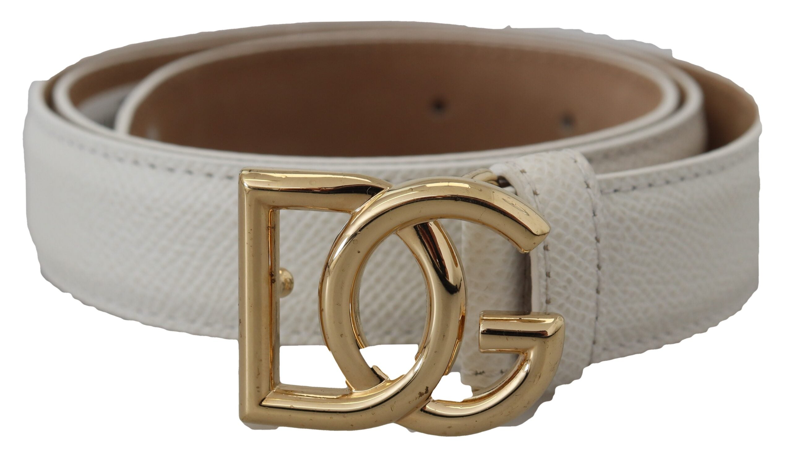 Ceinture Dolce & Gabbana en cuir blanc avec boucle dorée et logo DG pour femme