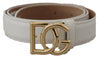 Ceinture Dolce &amp; Gabbana en cuir blanc avec boucle dorée et logo DG pour femme