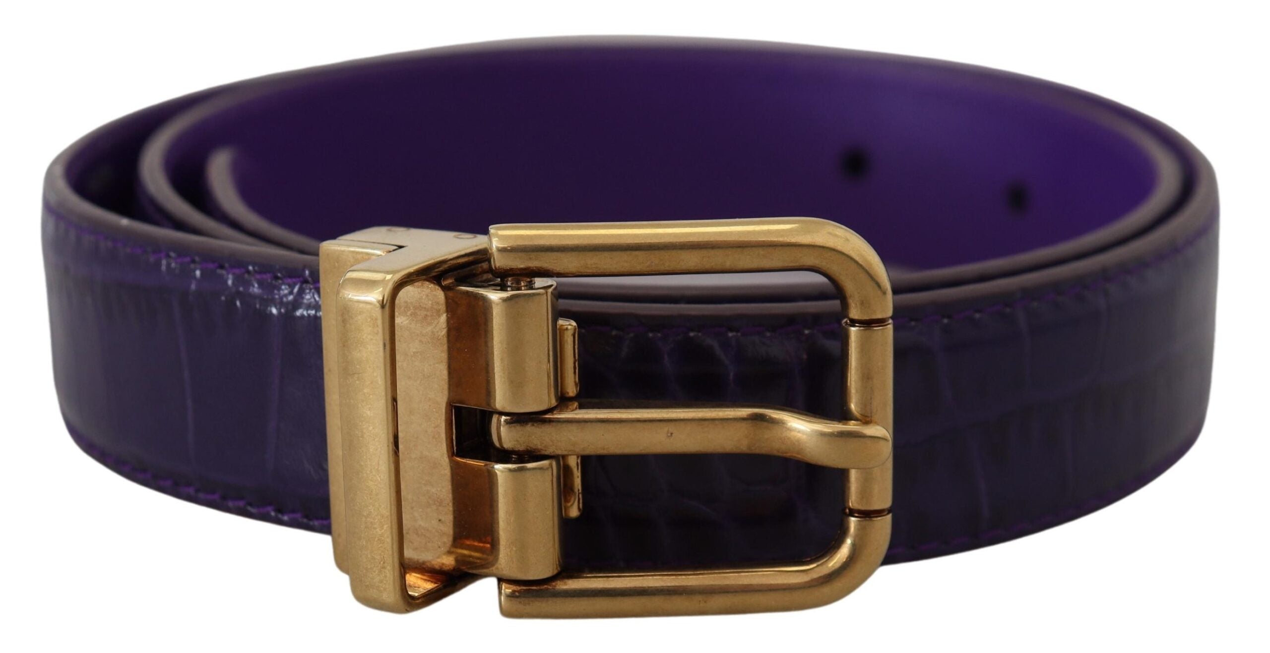 Ceinture en cuir exotique violet Dolce & Gabbana avec boucle en métal doré