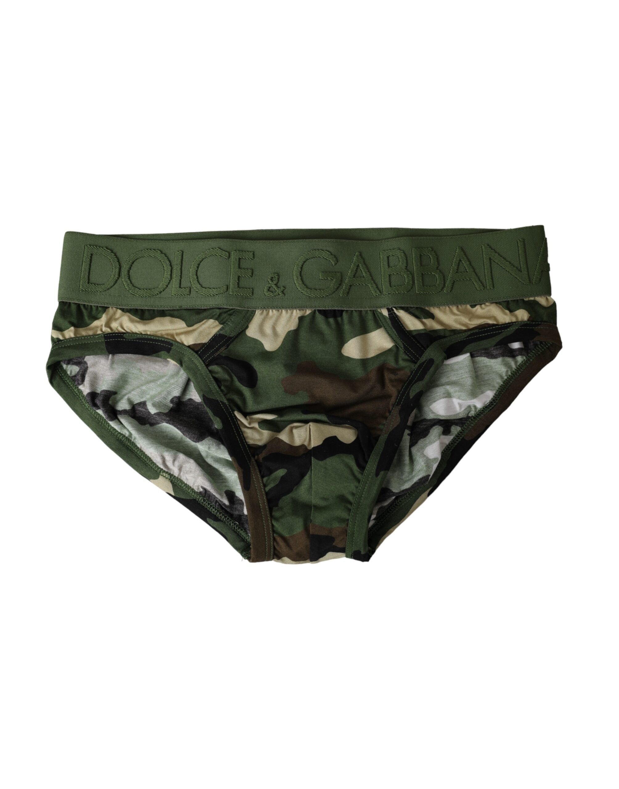 Dolce & Gabbana – Grüne Unterhose aus Baumwolle mit Camouflage-Logo