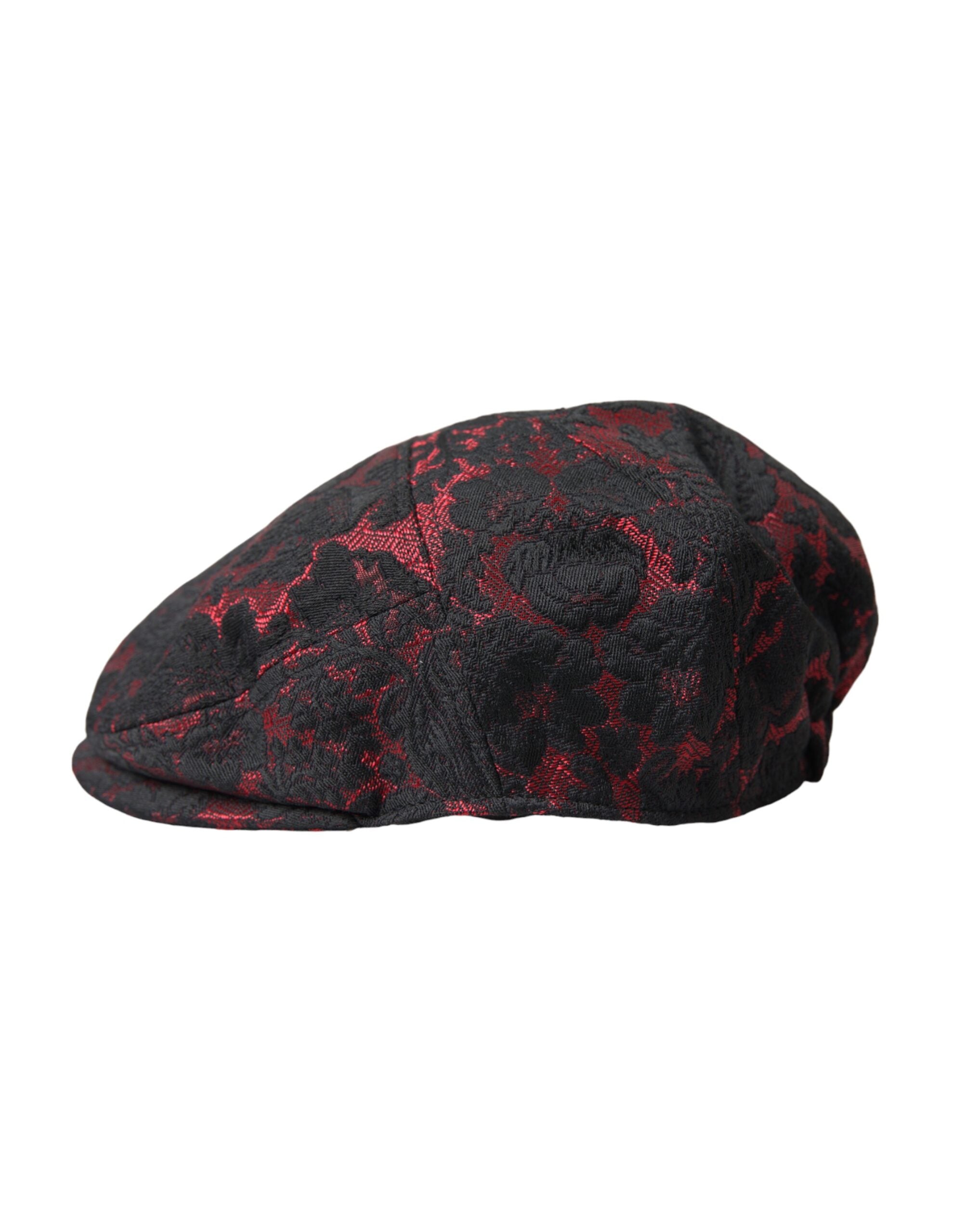 Dolce & Gabbana – Ballonmütze aus Jacquard mit Blumenmuster, Schwarz/Rot, Herren