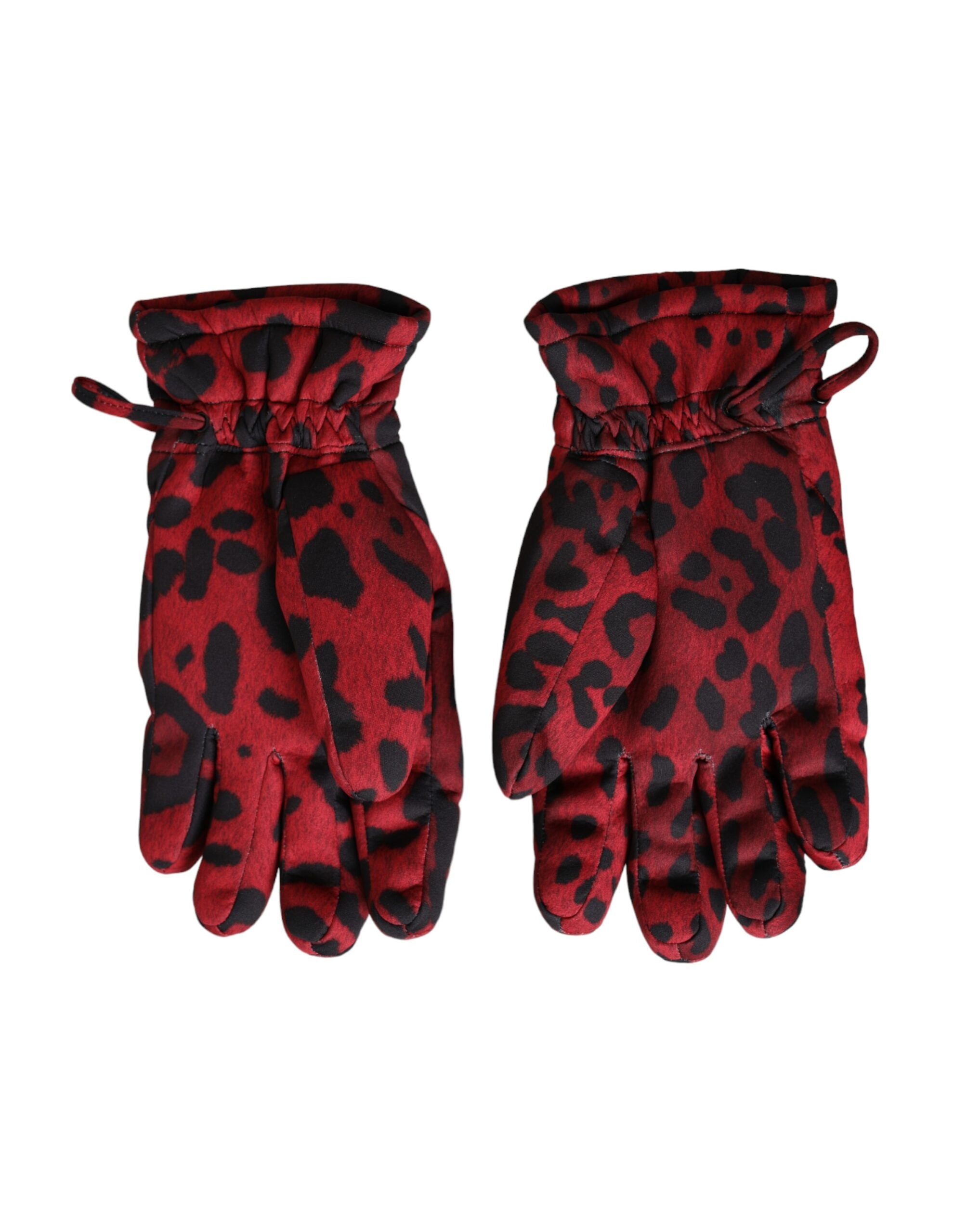 Rote Handschuhe mit Leopardenlogo von Dolce & Gabbana bis zum Handgelenk