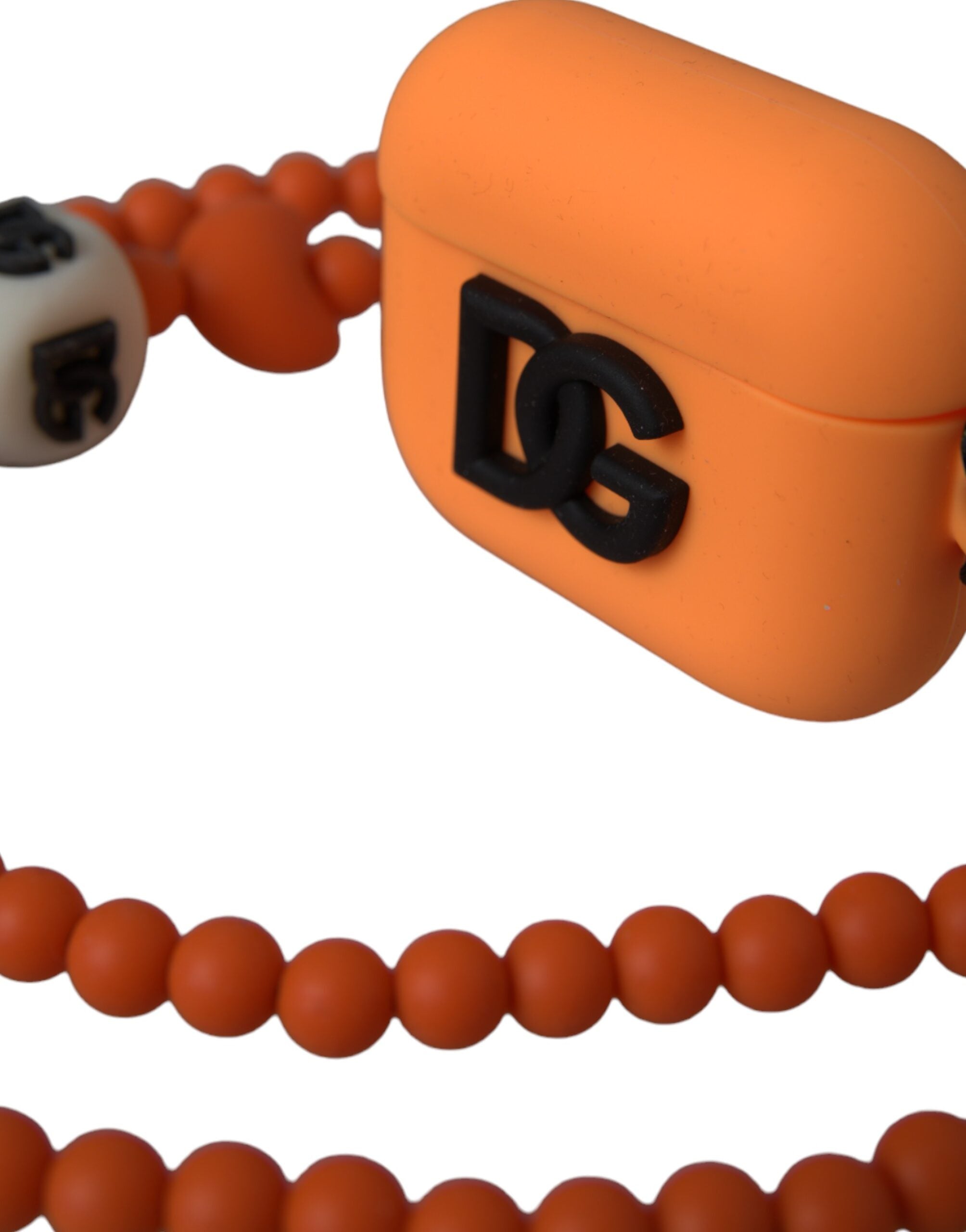 Étui pour Airpods Dolce & Gabbana en caoutchouc de silicone orange avec logo et sangle perlée