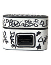 Dolce & Gabbana Black White Leather Scribble Embossed Logo Airpods Case