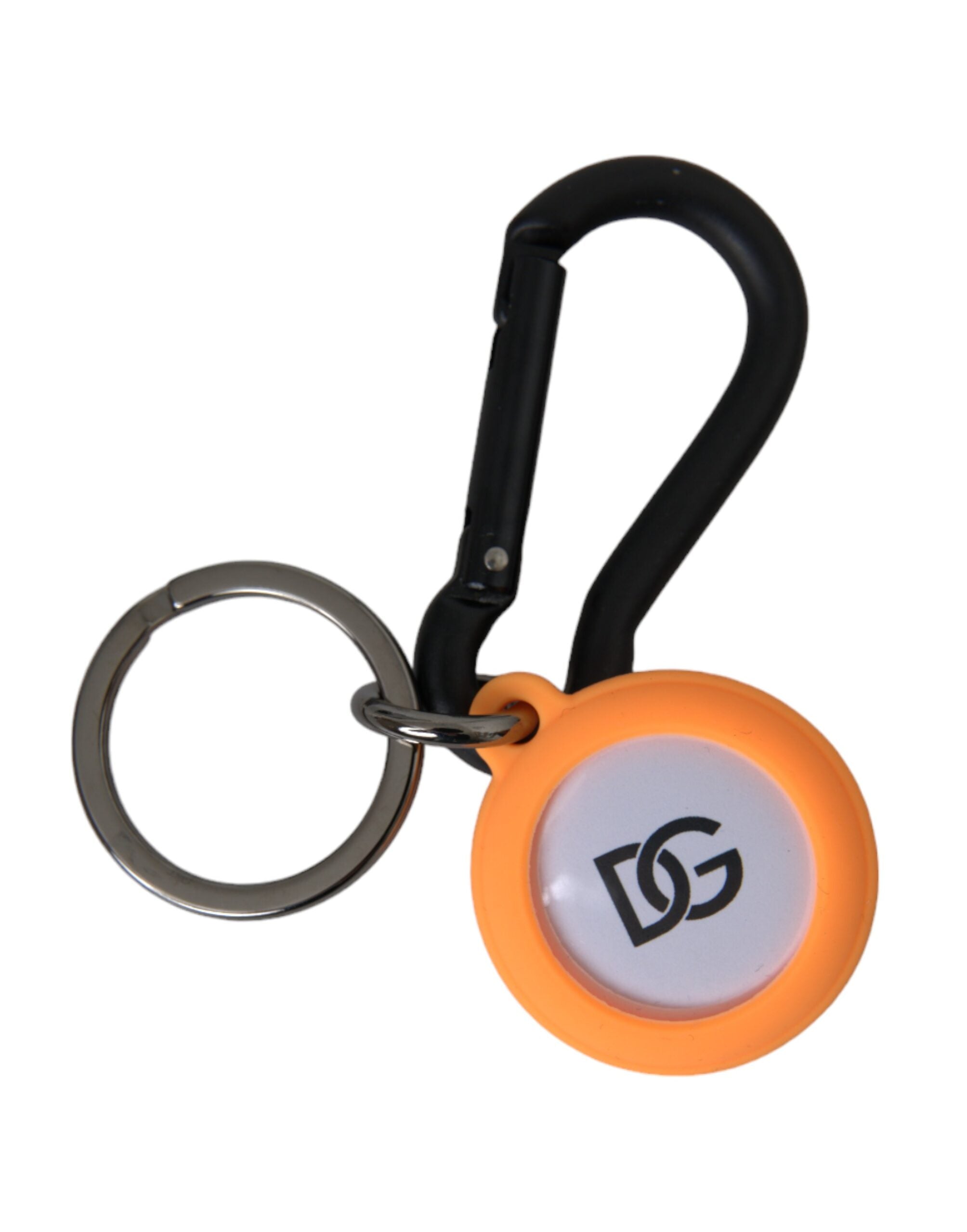 Porte-clés rond en métal et laiton avec logo DG en caoutchouc orange Dolce & Gabbana