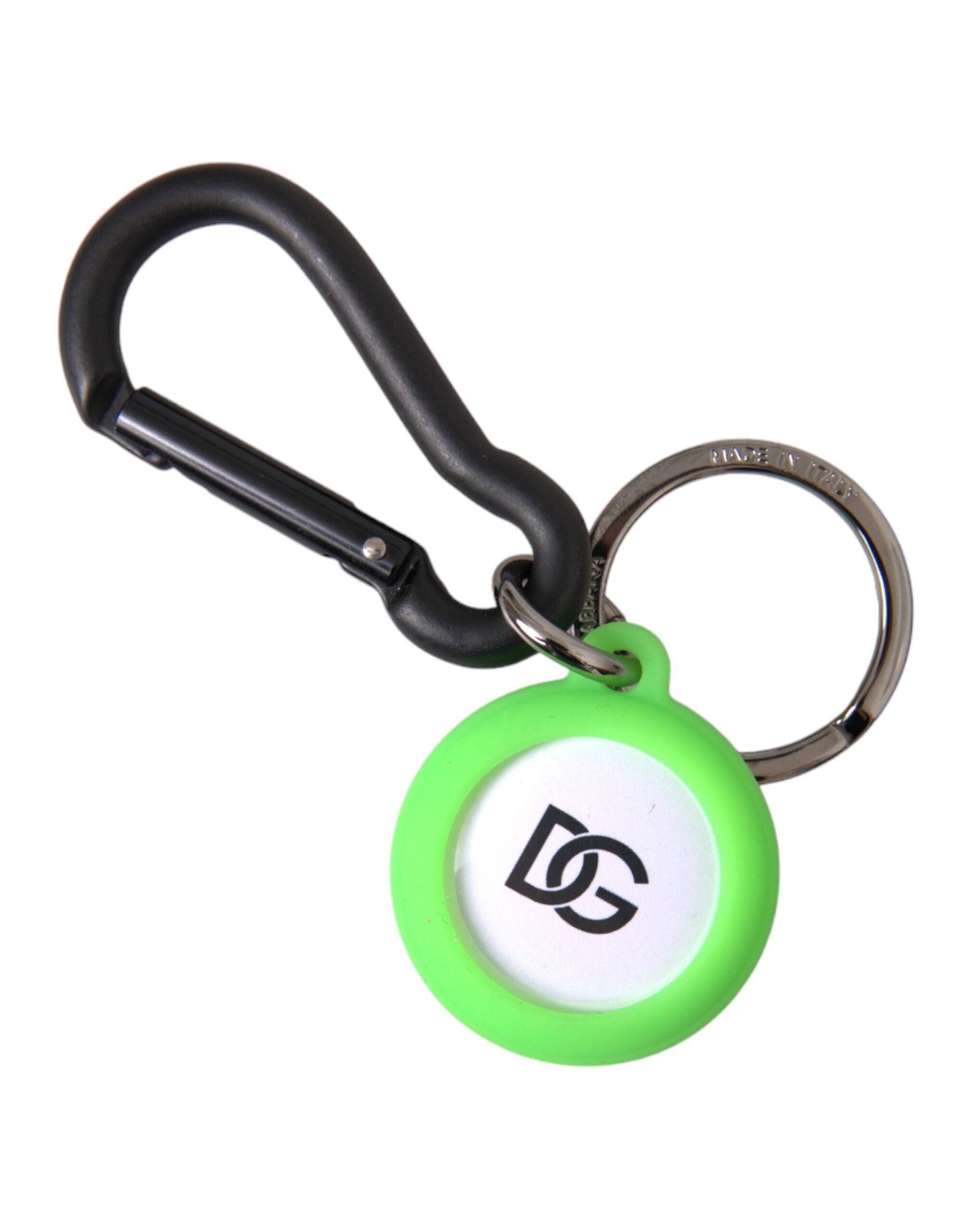 Porte-clés rond en métal et laiton avec logo DG en caoutchouc vert Dolce & Gabbana