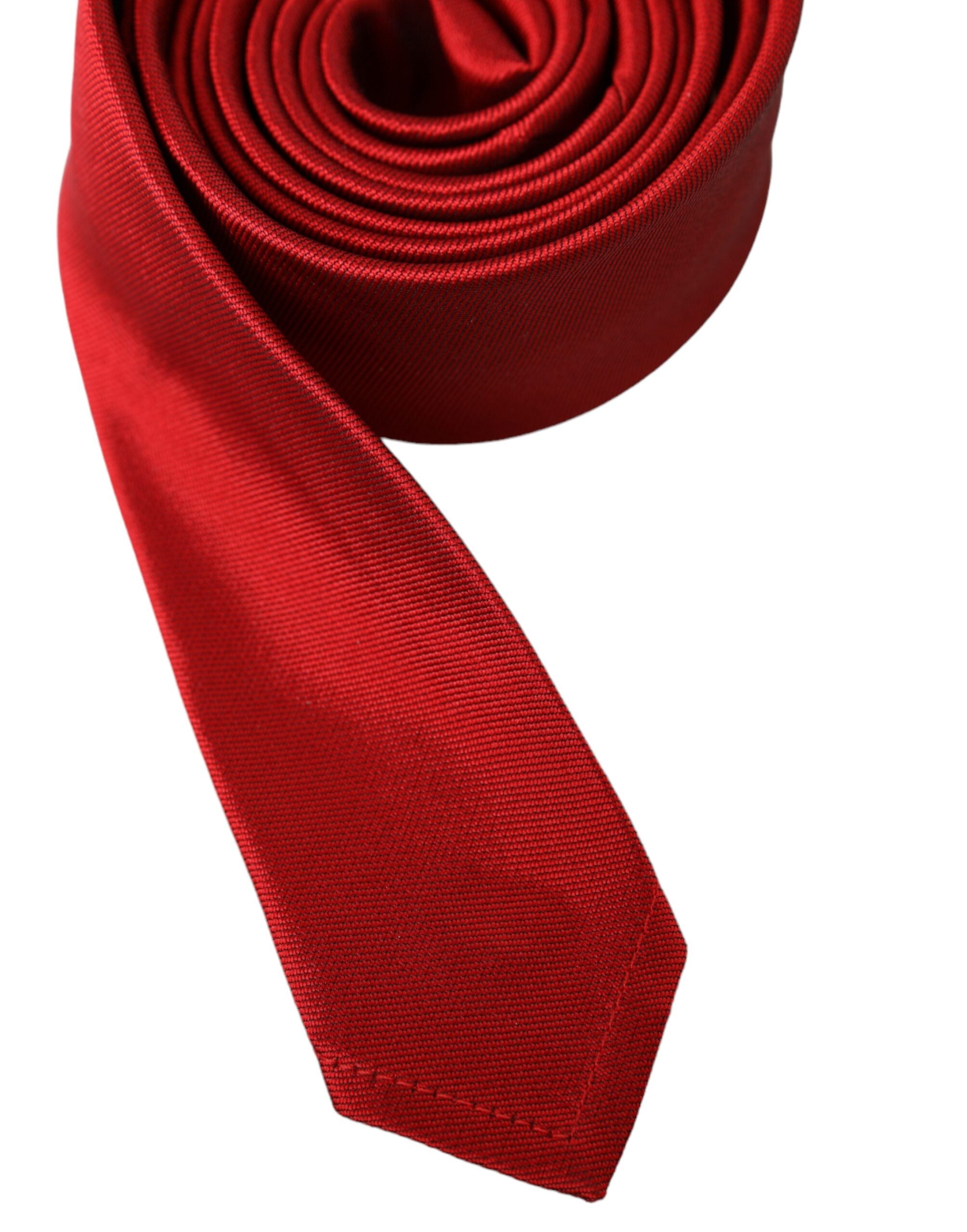 Dolce & Gabbana Red Solid Silk Adjustable Tie Men