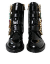 Chaussures bottines en cuir noir à boucles en cristal Dolce &amp; Gabbana