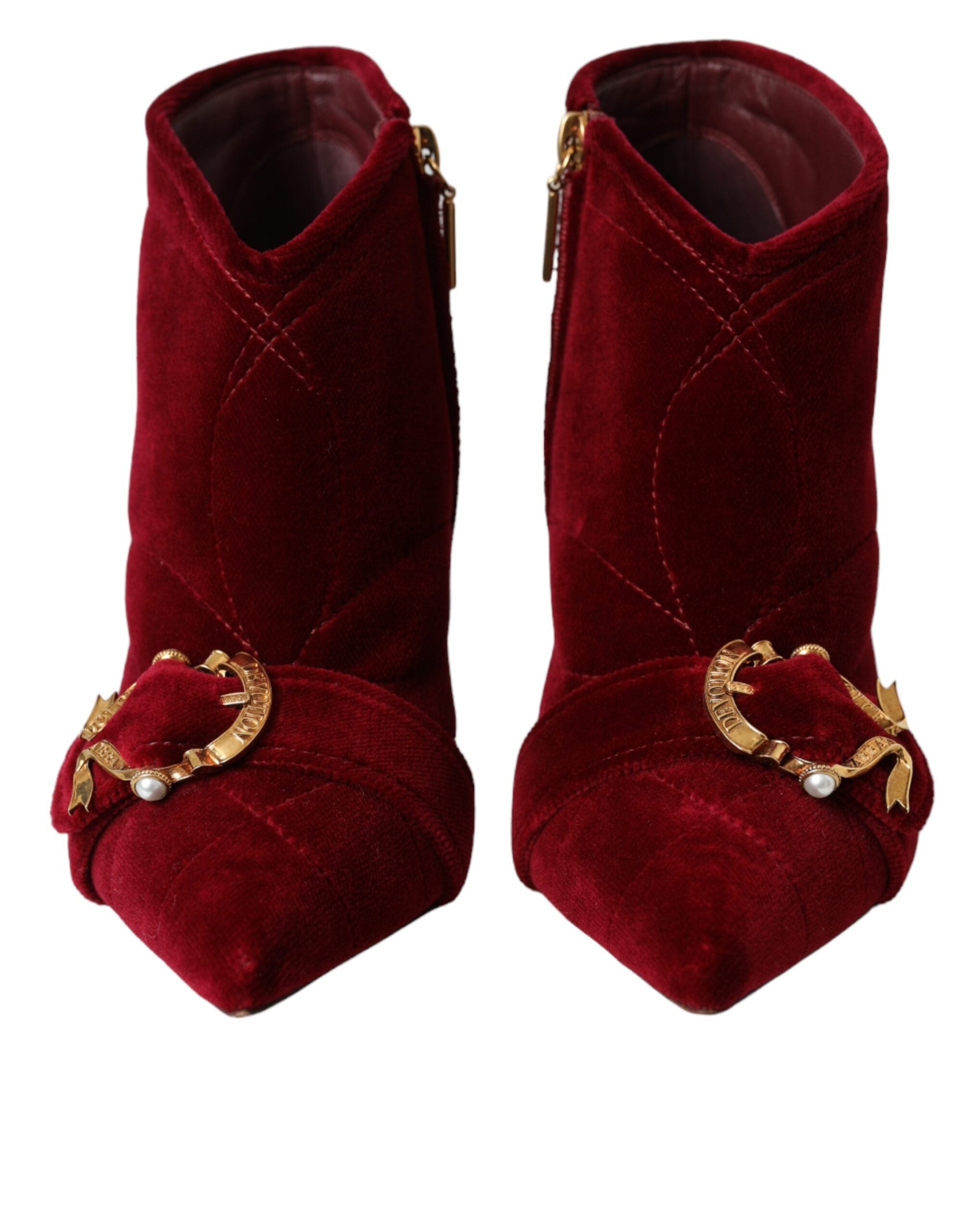 Chaussures Dolce & Gabbana en velours rouge foncé avec boucle Devotion