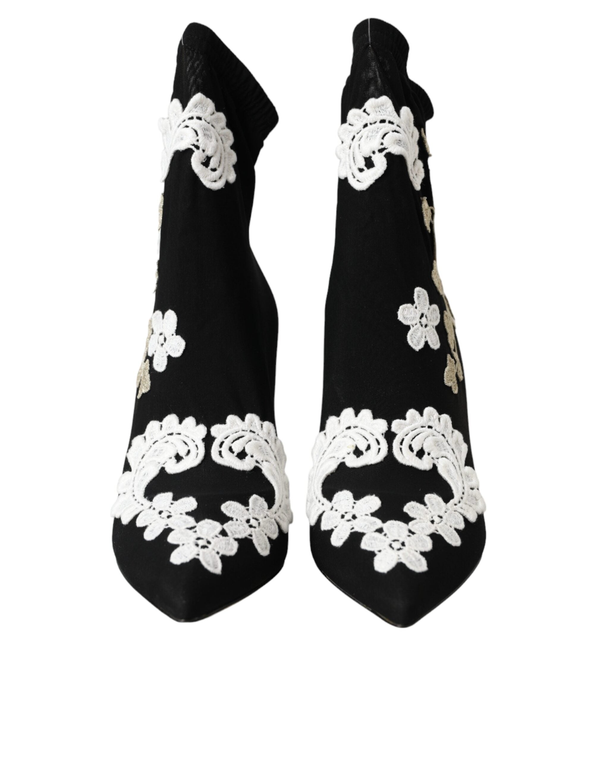 Dolce & Gabbana – Schlupfstiefel mit Stickerei in Schwarz und Weiß