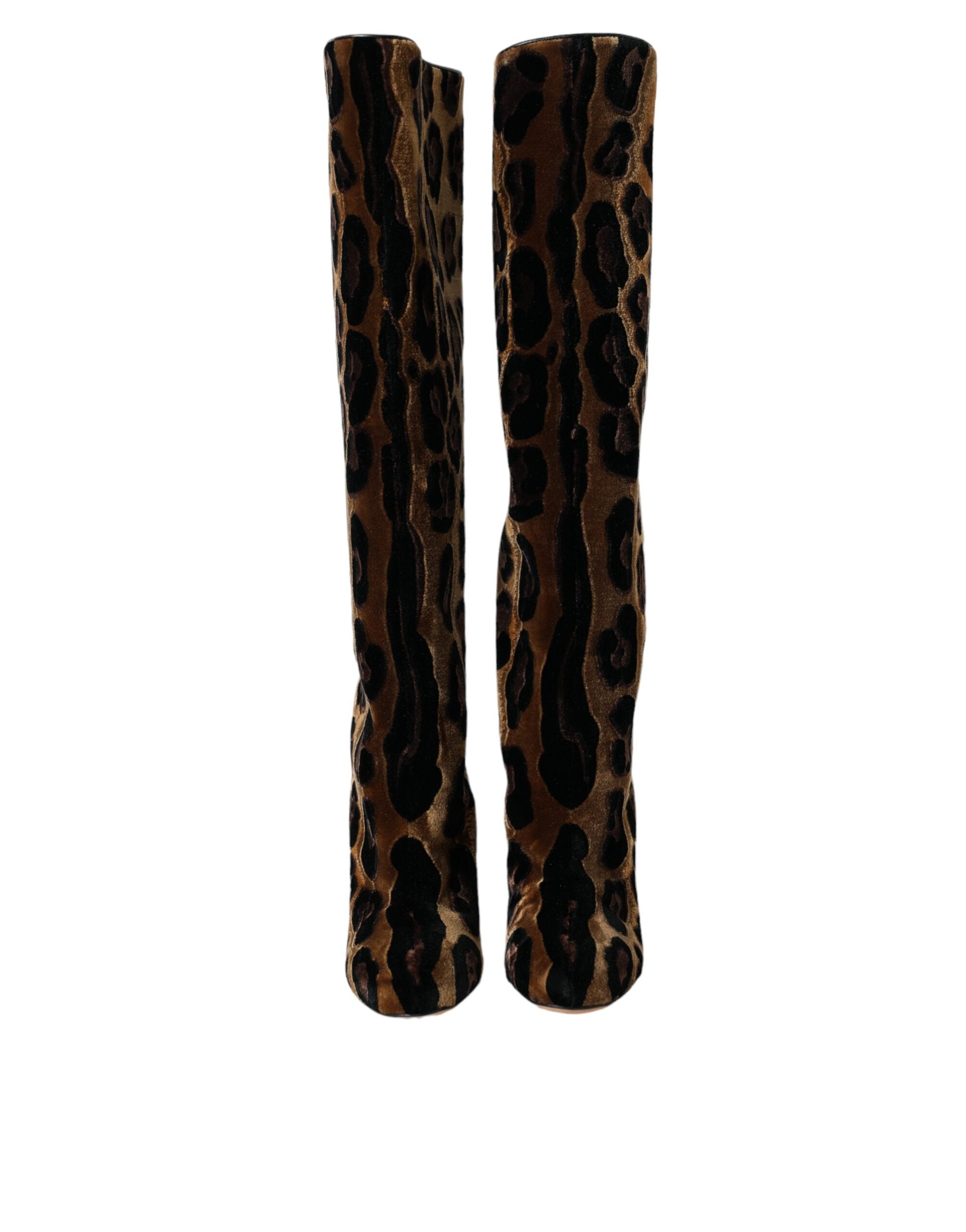 Chaussures bottes en cuir velours marron Dolce & Gabbana Girafe