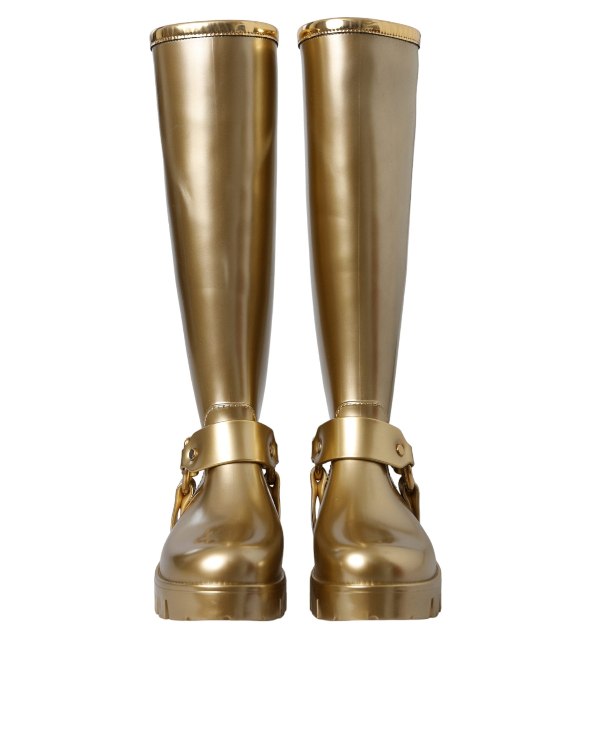 Bottes de pluie en PVC métallisées dorées Dolce & Gabbana