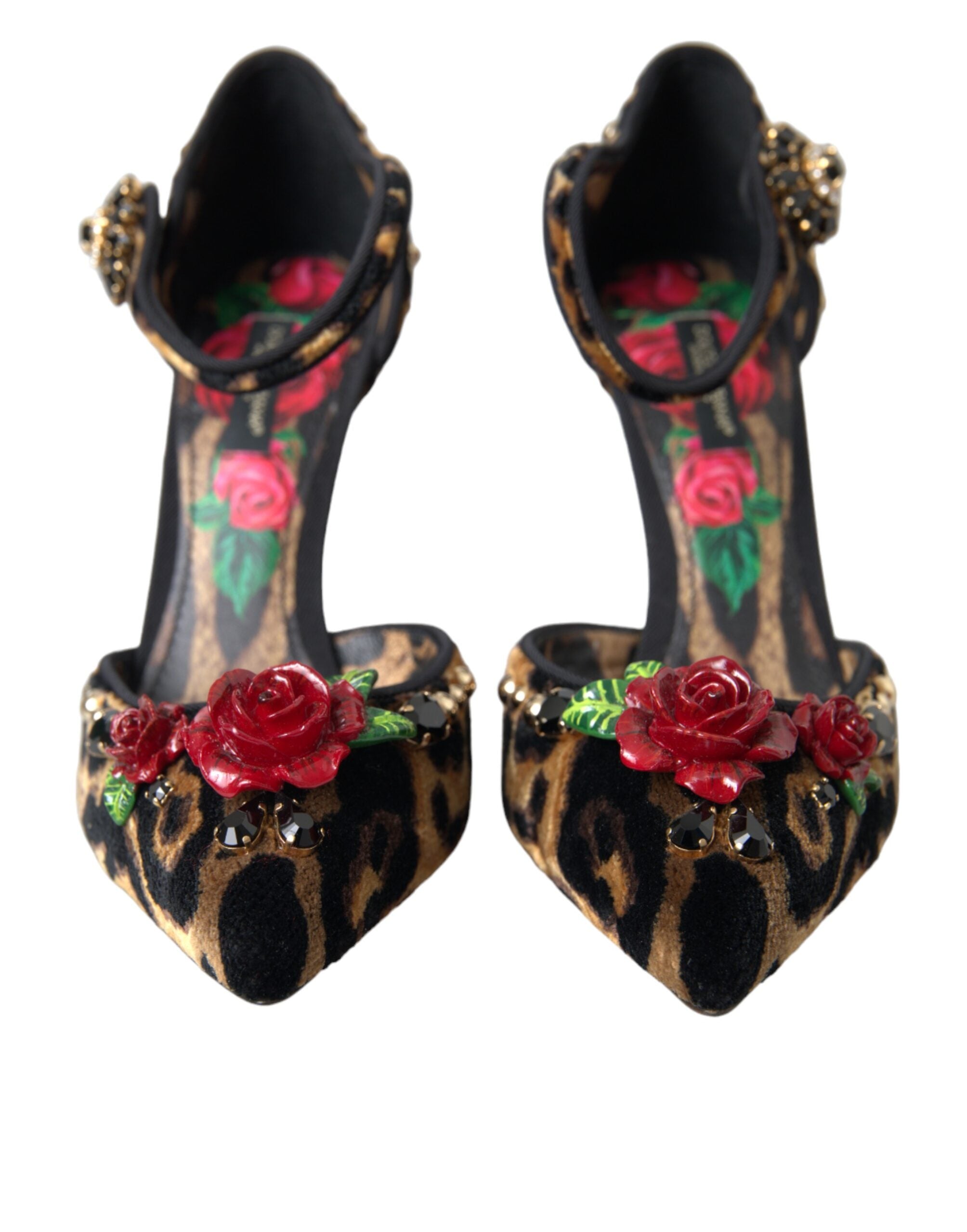 Dolce & Gabbana – Mary Janes-Pumps mit Blumenmuster und Kristallen in Braun