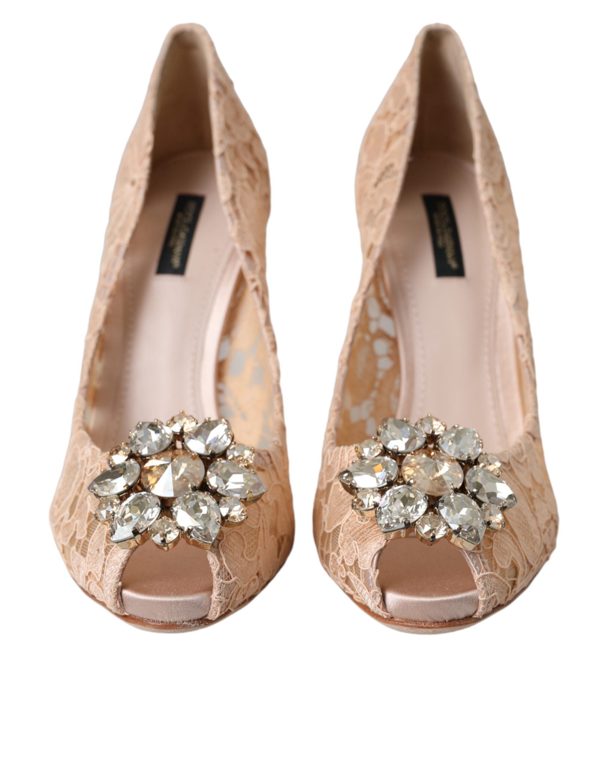 Dolce & Gabbana – Taormina – Pumps mit Spitzen und Kristallen in Beige