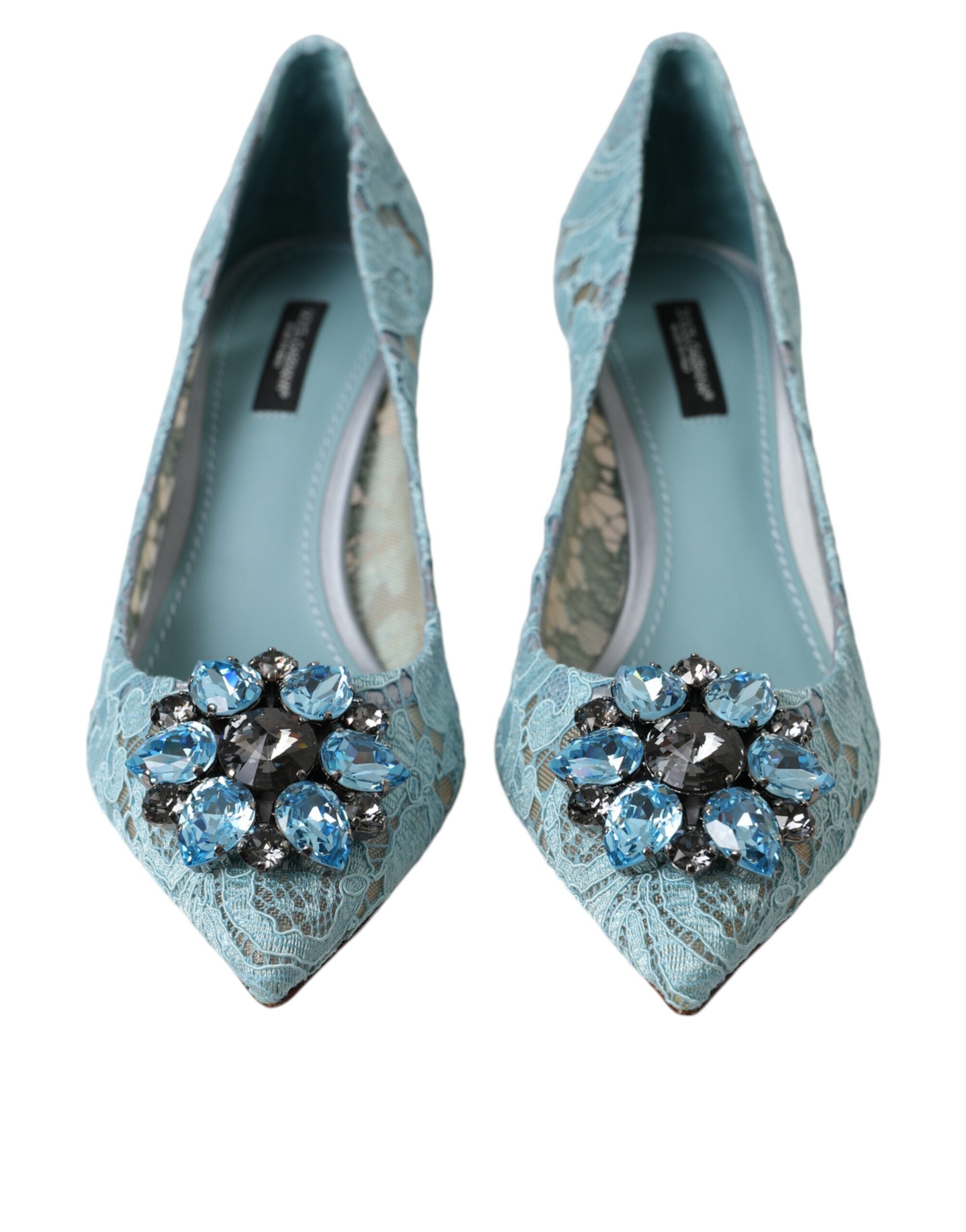 Dolce & Gabbana – Taormina – Pumps mit Spitze und Kristallabsatz, Blau