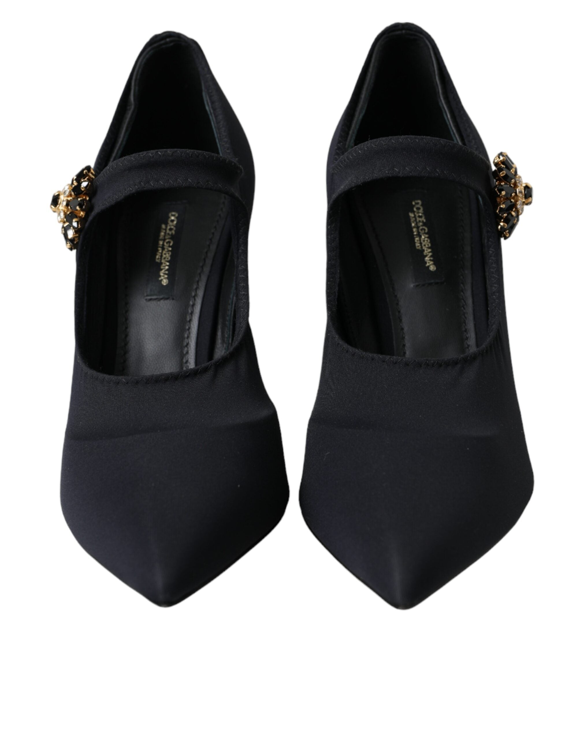 Dolce & Gabbana – Mary-Jane-Pumps aus Jersey mit Kristallen, Schwarz