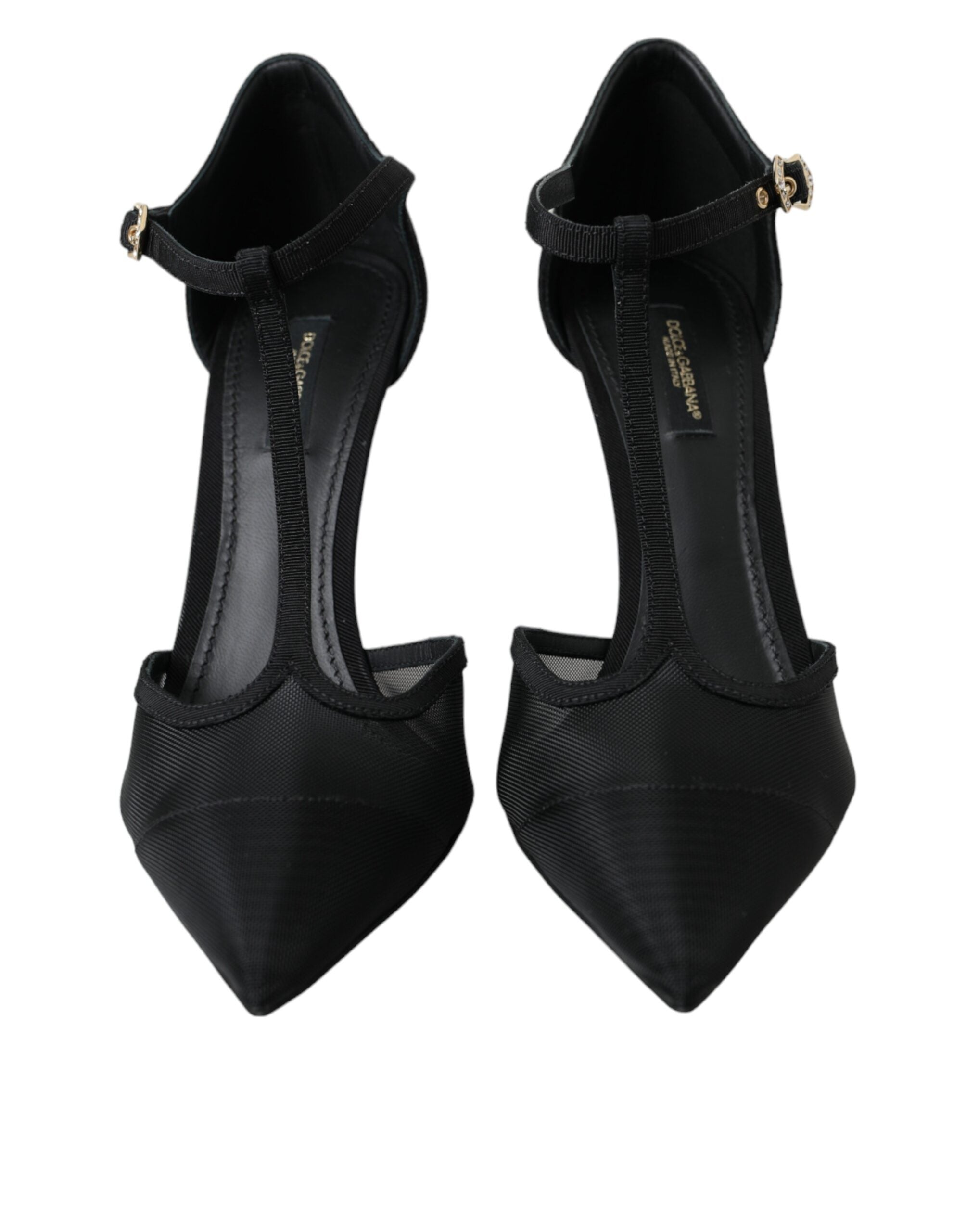 Dolce & Gabbana – Schwarze Pumps mit T-Riemen und Stilettoabsatz aus Netzstoff