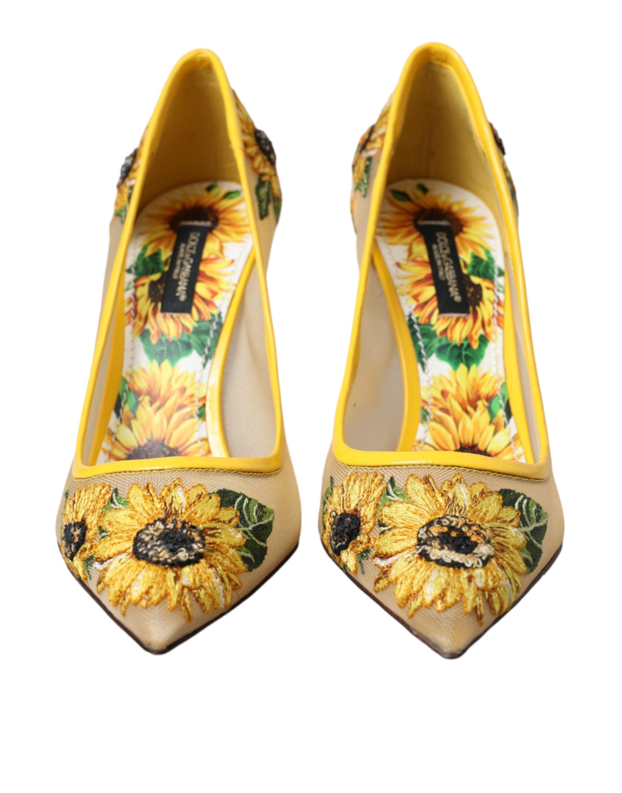 Dolce & Gabbana – Pumps mit Sonnenblumen-Print aus Netzstoff in Gelb