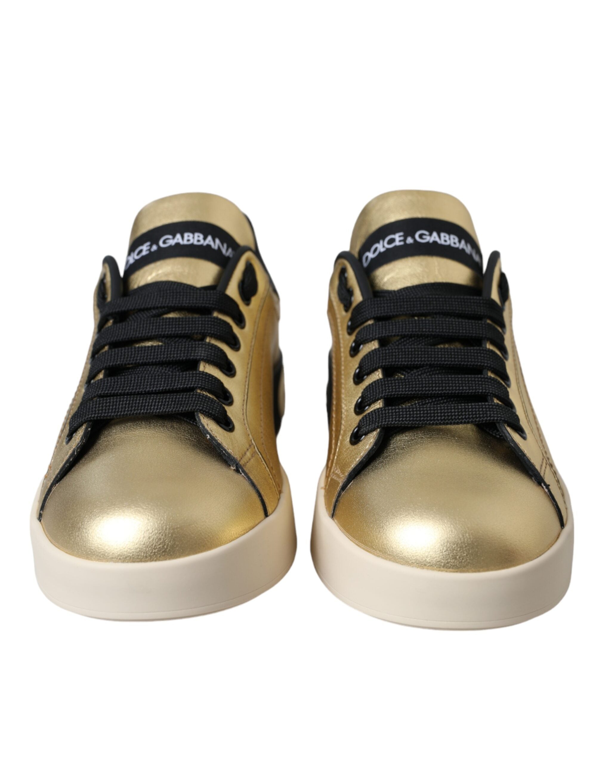 Baskets en cuir de veau Dolce & Gabbana Gold Portofino pour femmes Chaussures