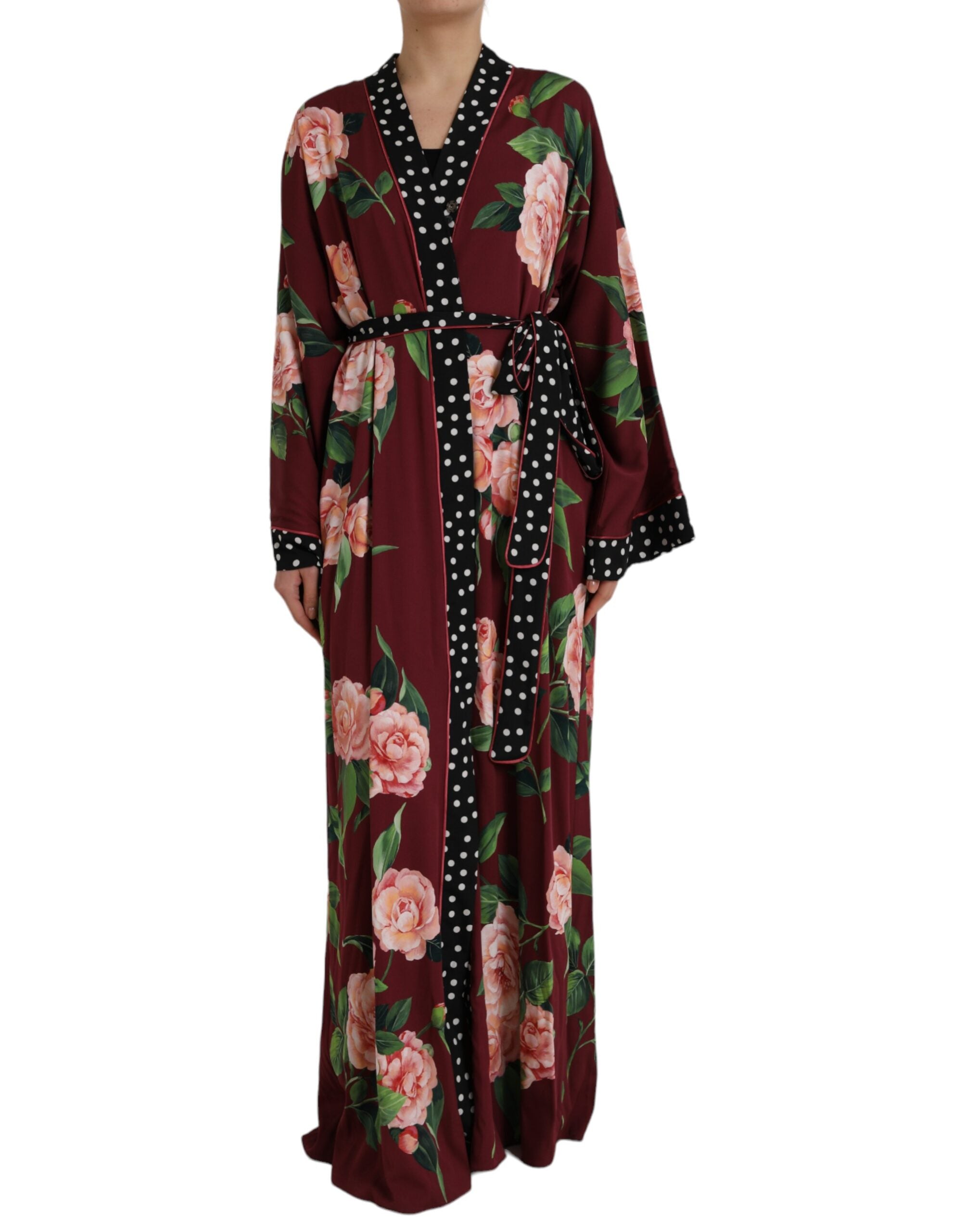 Dolce & Gabbana Robe longue en crêpe à fleurs bordeaux