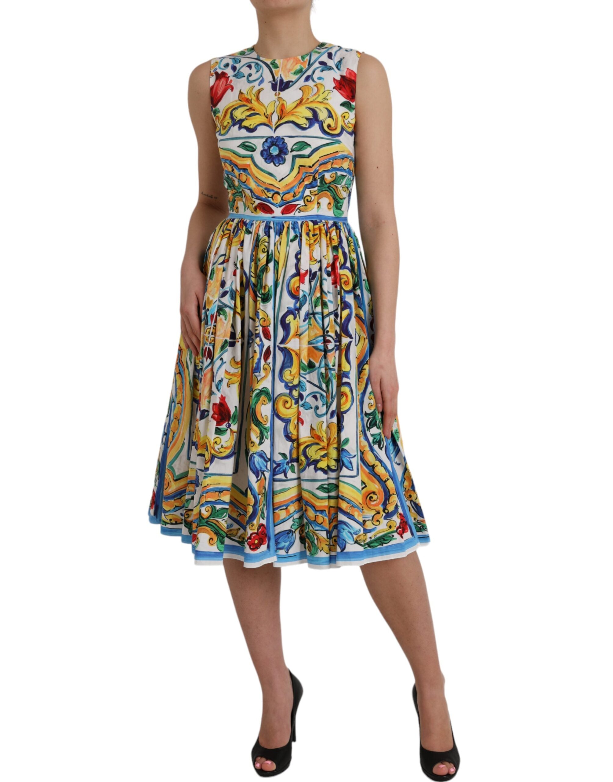 Robe trapèze sans manches en majolique multicolore Dolce & Gabbana