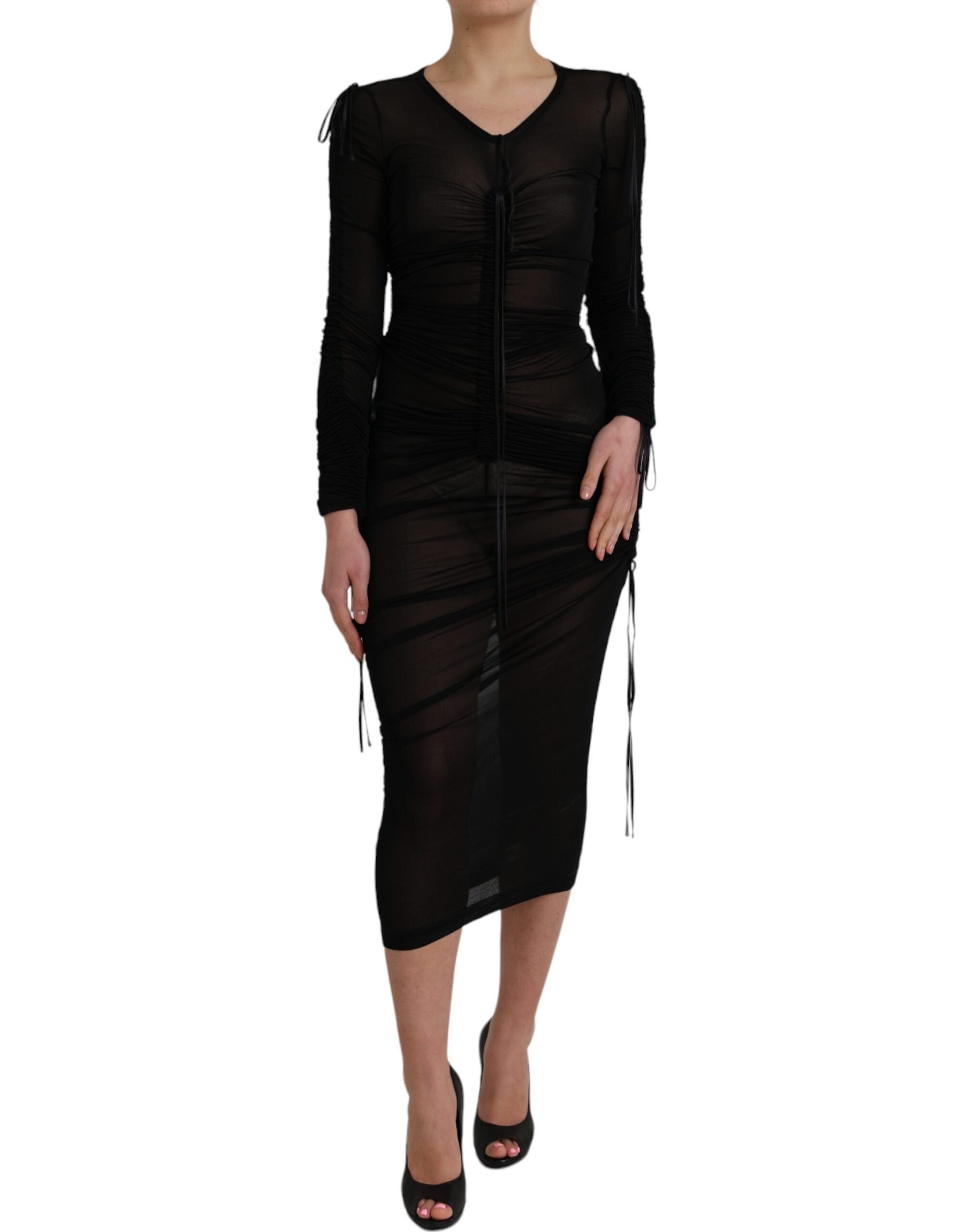 Robe fourreau mi-longue moulante noire transparente Dolce & Gabbana