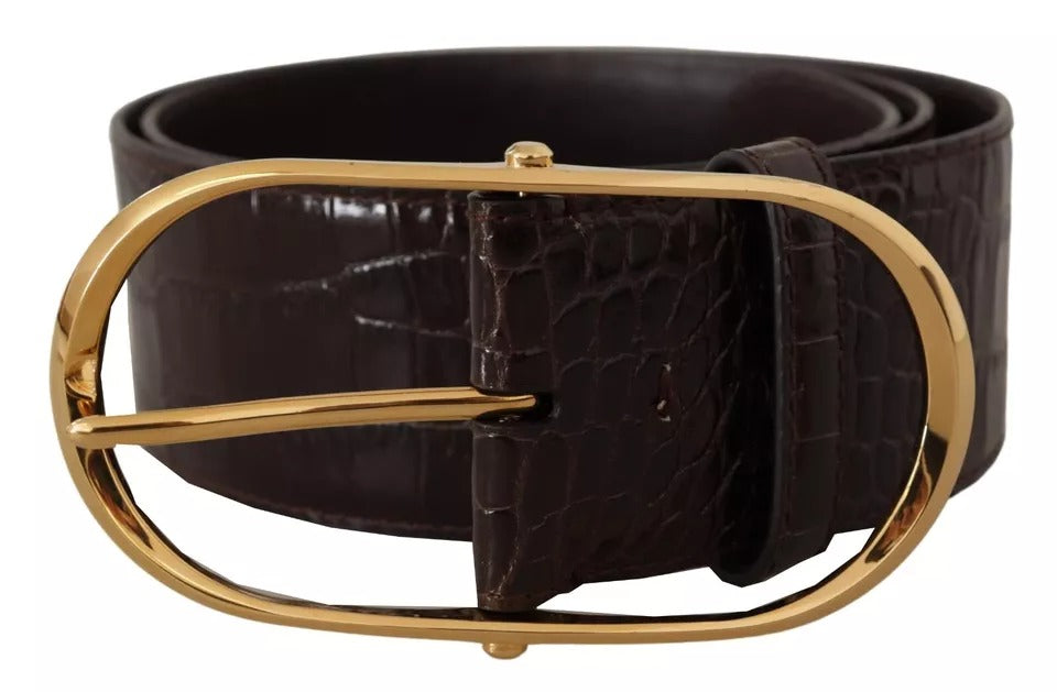 Ceinture en cuir à motif crocodile marron Dolce & Gabbana avec boucle ovale dorée