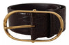 Ceinture en cuir à motif crocodile marron Dolce &amp; Gabbana avec boucle ovale dorée