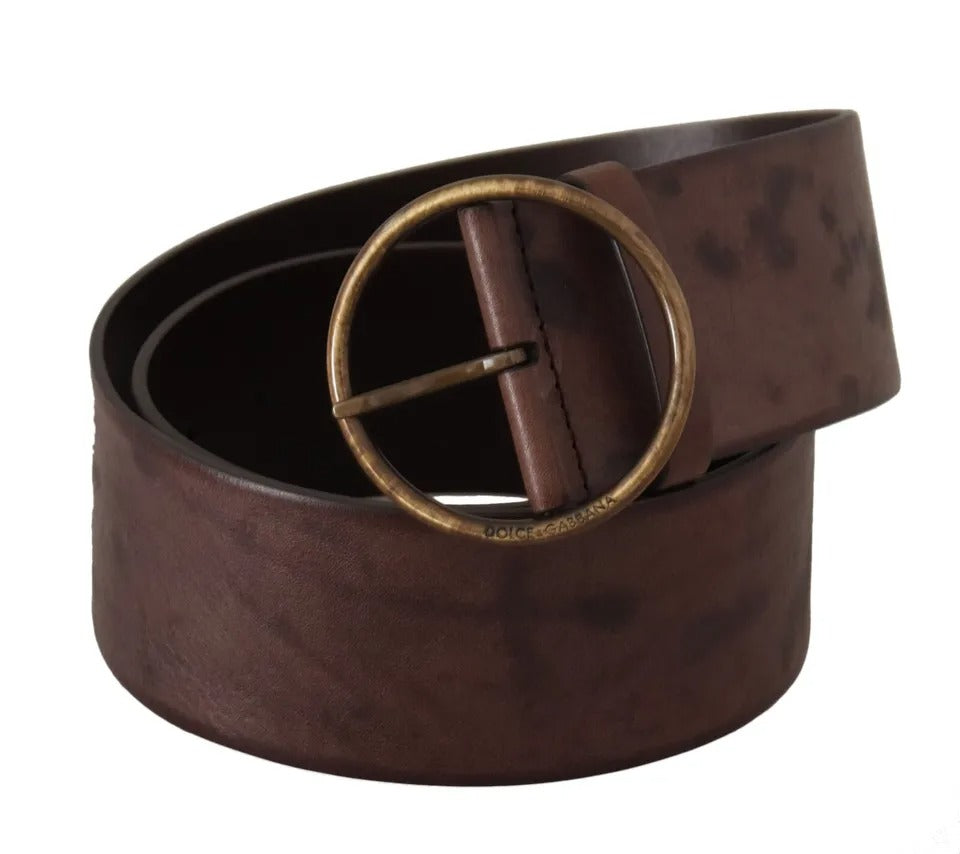 Ceinture à boucle ronde en cuir de veau marron foncé Dolce & Gabbana avec logo