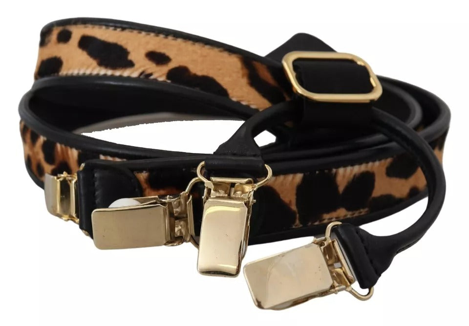 Ceinture porte-jarretelles pour femme Dolce & Gabbana à pinces dorées et léopard marron