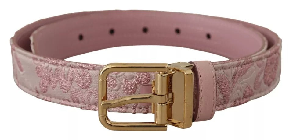 Ceinture Dolce & Gabbana avec boucle en métal doré brodée en jacquard rose