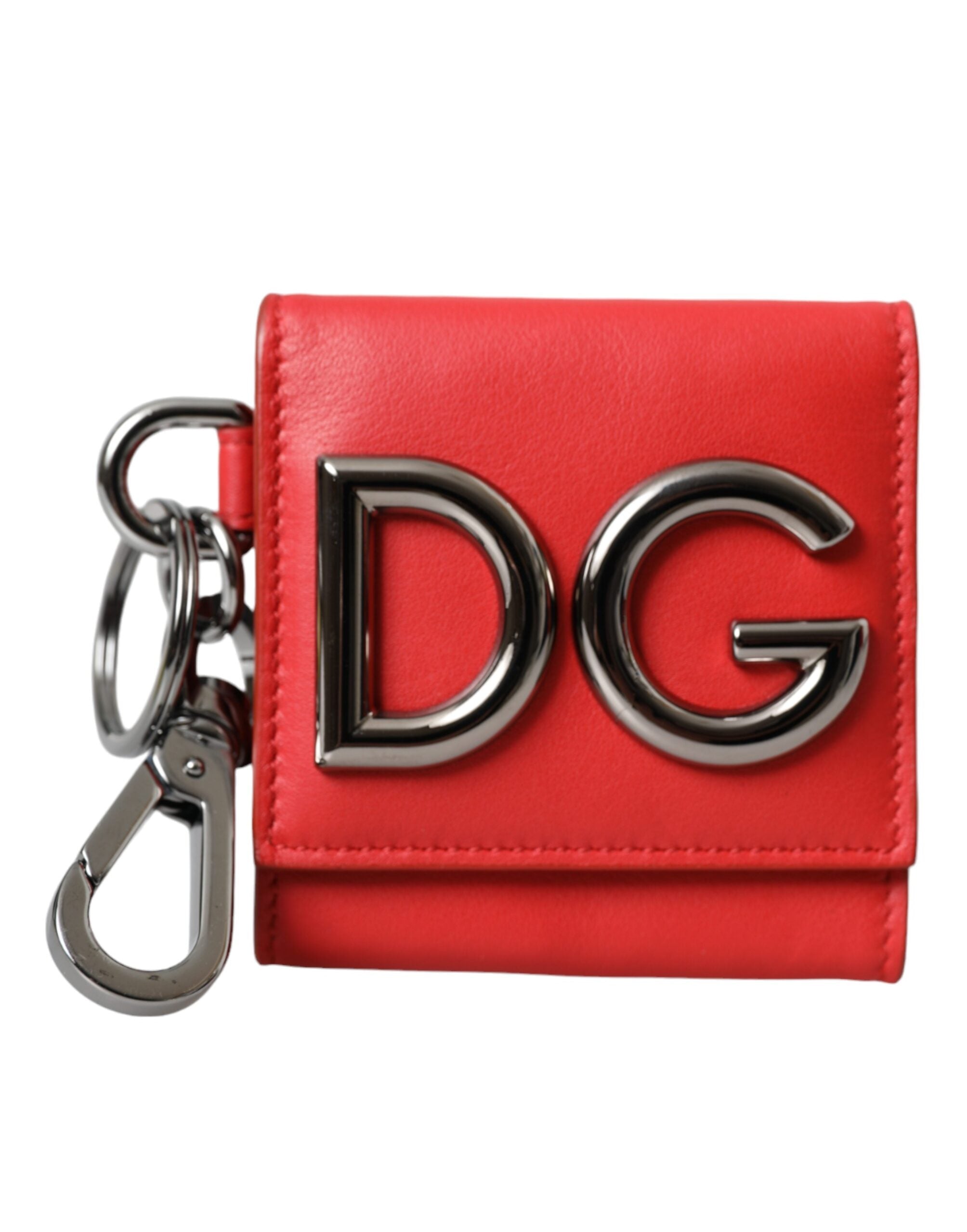 Porte-monnaie porte-clés Dolce & Gabbana en cuir de veau rouge avec logo DG