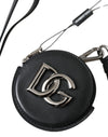 Porte-monnaie rond en cuir noir Dolce &amp; Gabbana avec logo DG