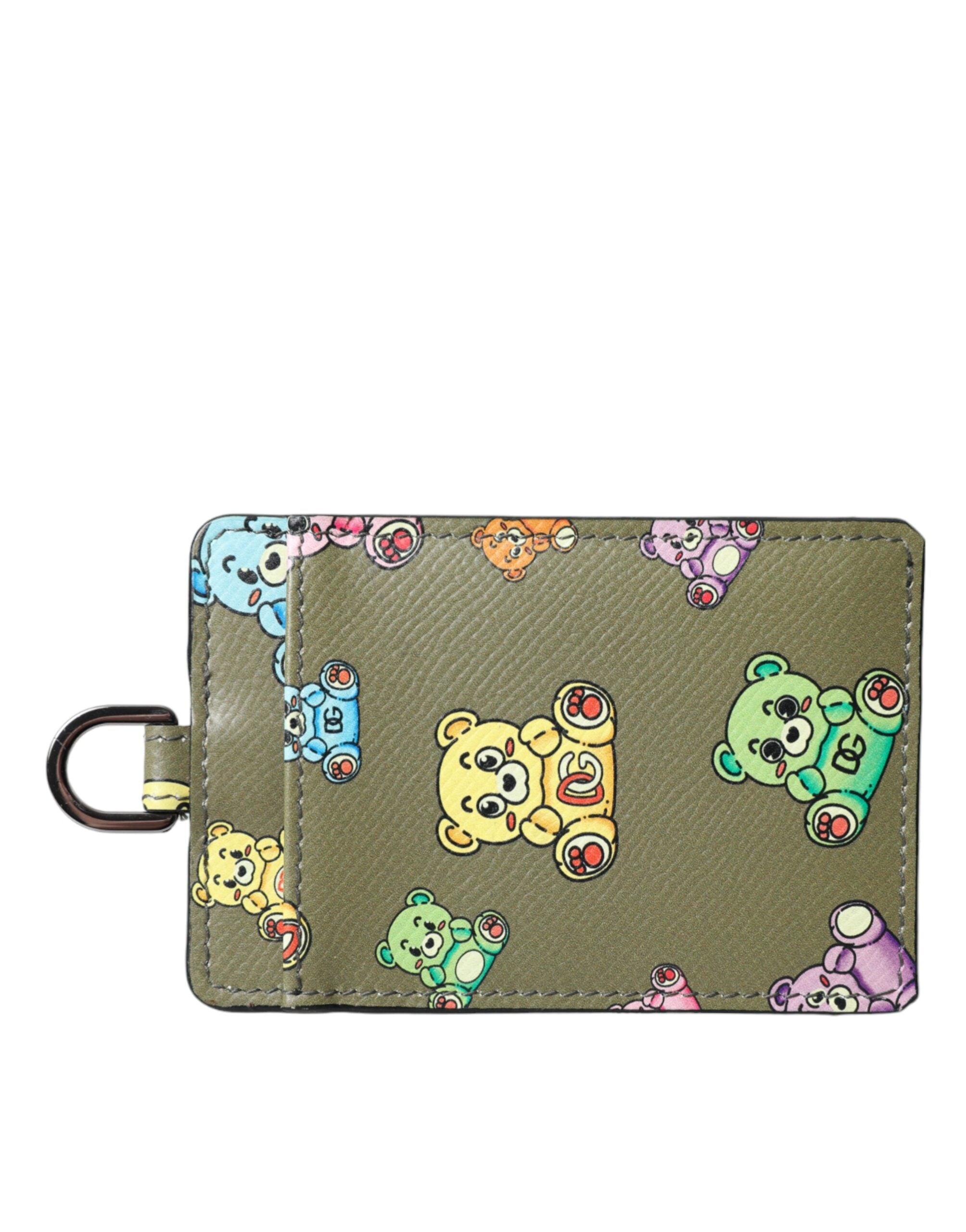 Portefeuille porte-cartes pour femme en cuir vert armée Dolce & Gabbana Teddy Bear