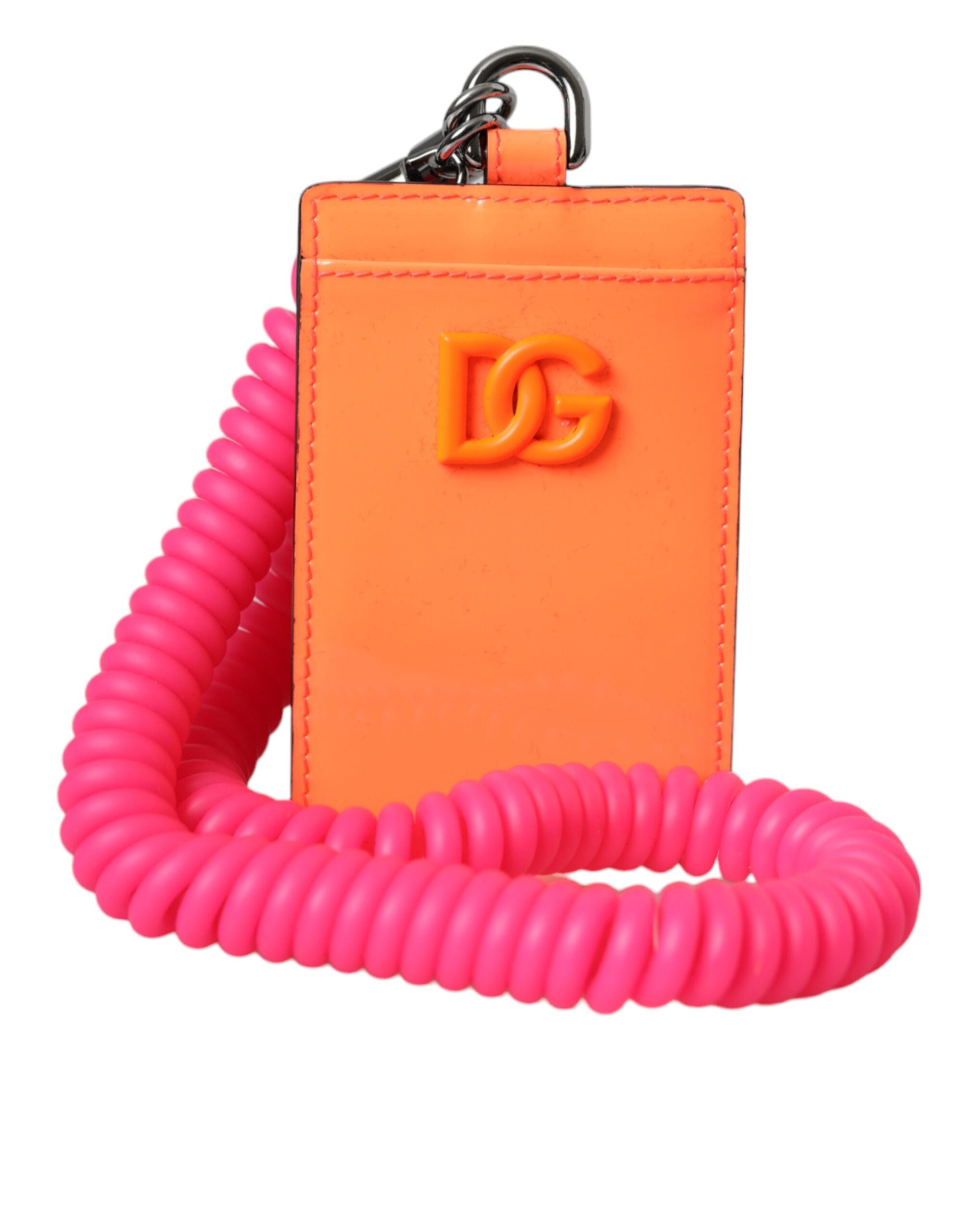 Portefeuille porte-cartes à lanière de cou avec logo DG en cuir orange et rose Dolce & Gabbana