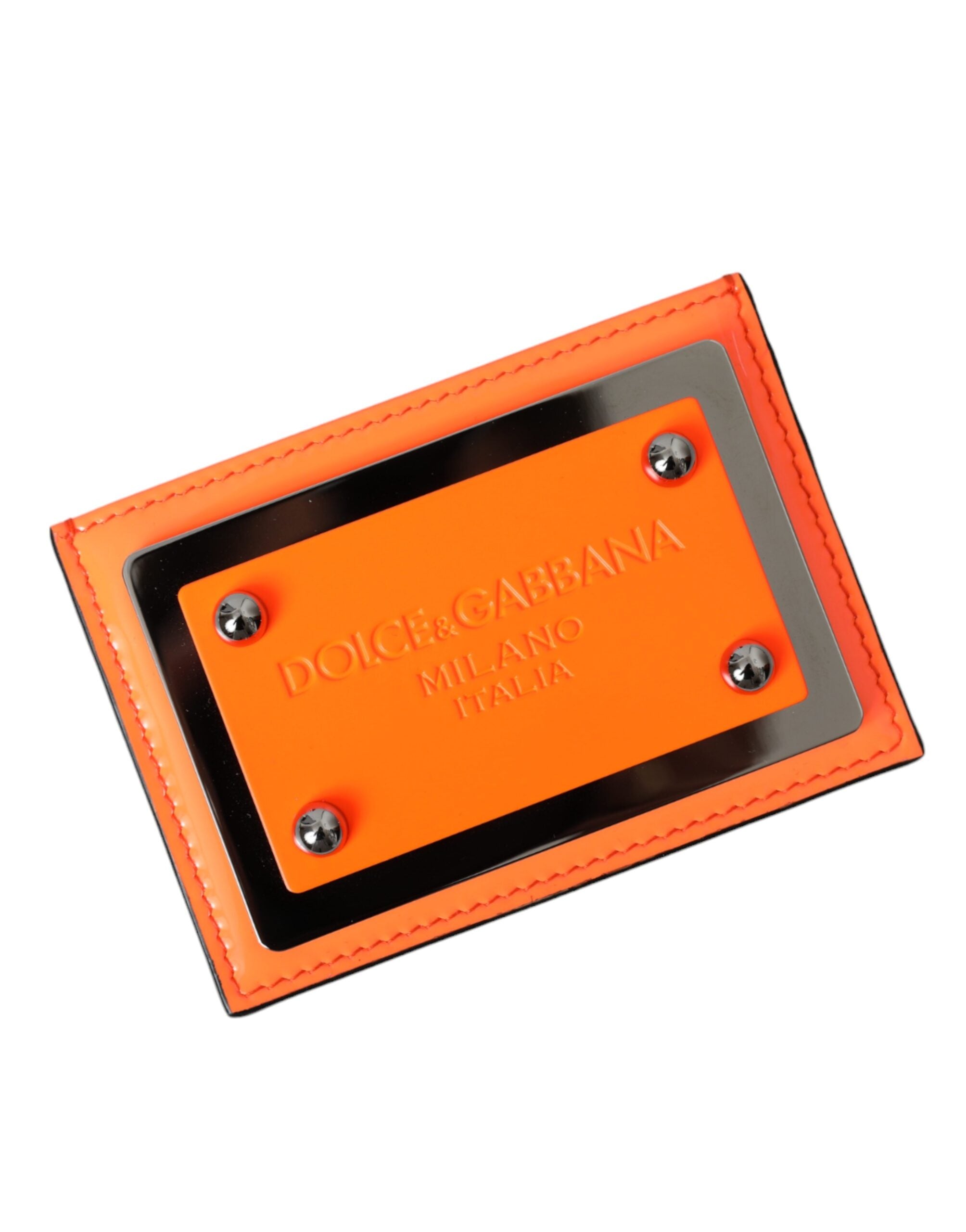 Portefeuille porte-cartes en cuir noir orange Dolce & Gabbana avec plaque logo