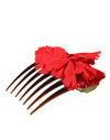 Dolce & Gabbana Red Silk Floral Gold Brass Women Hair Comb