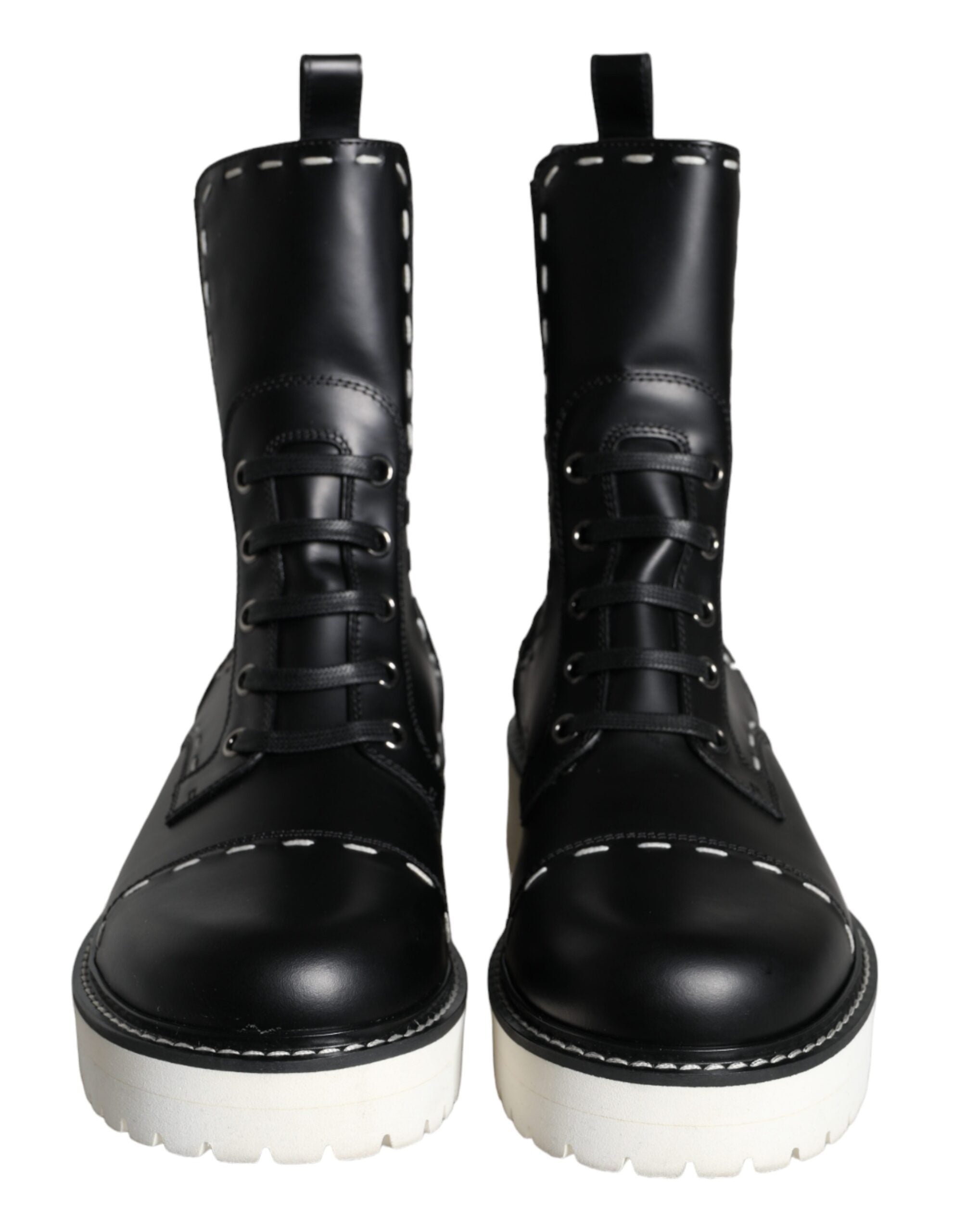 Bottes mi-mollet en cuir noir Dolce & Gabbana