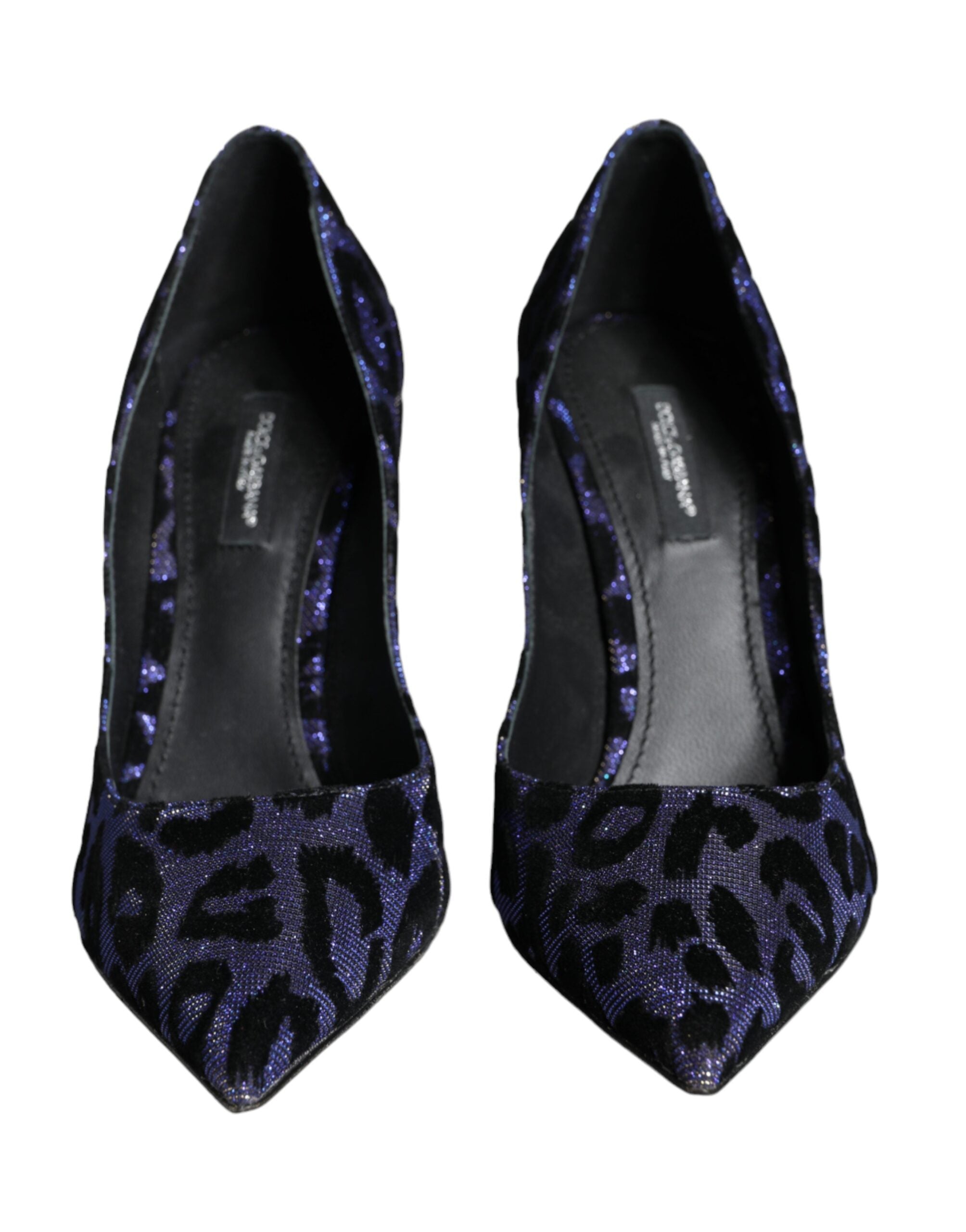 Dolce & Gabbana Dunkelblaue Pumps mit Leopardenmuster und Lurex-Absätzen