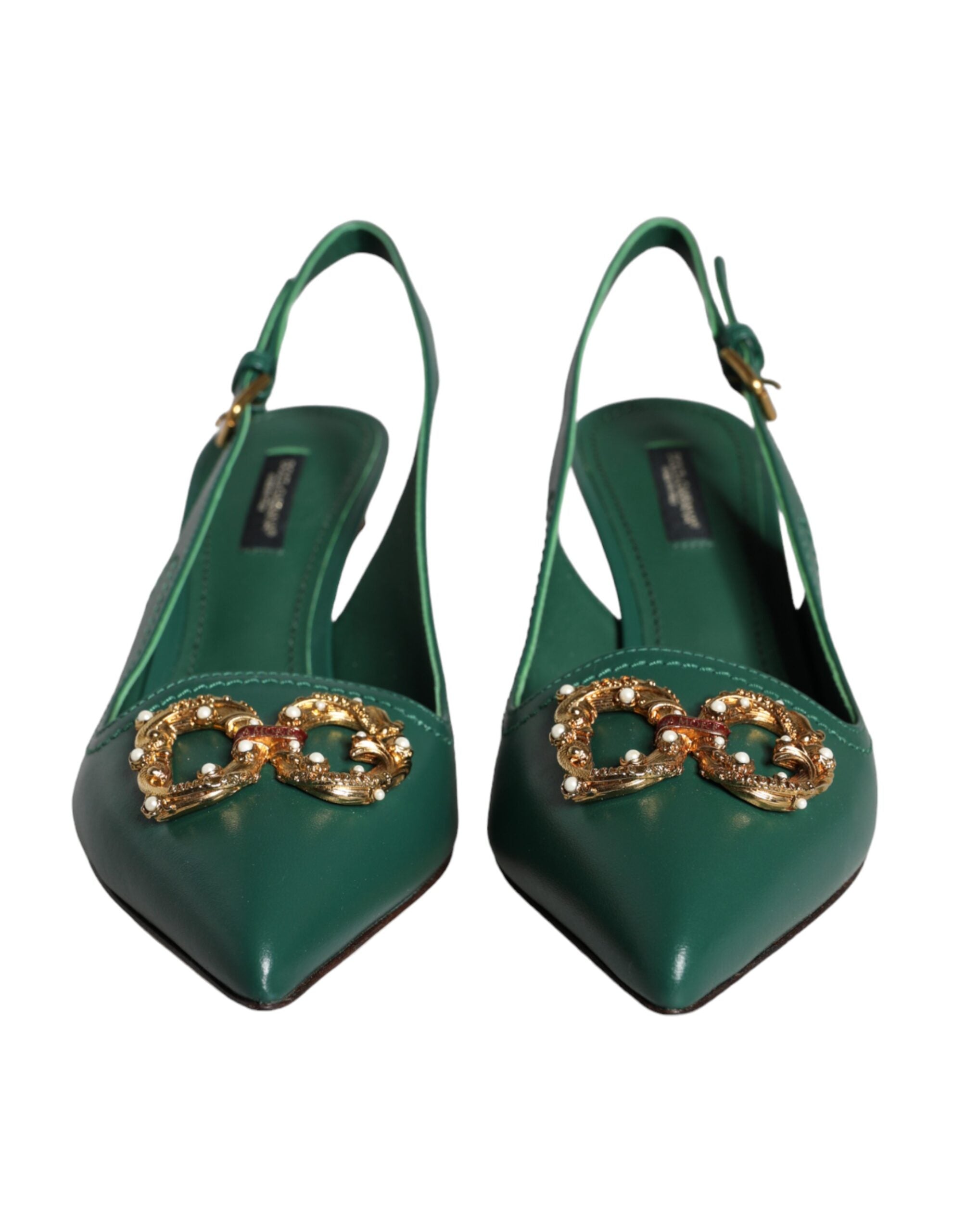 Escarpins à bride arrière en cuir vert foncé DG Amore de Dolce & Gabbana