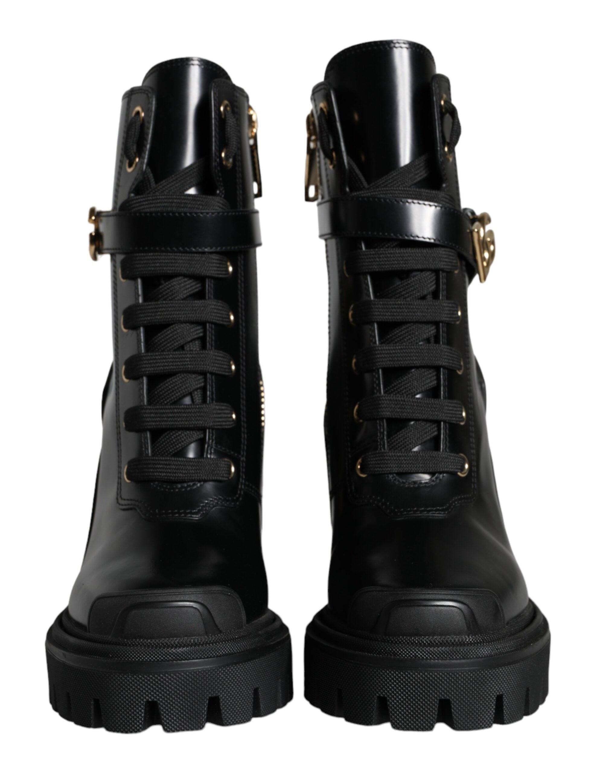 Dolce & Gabbana – Trekking-Bikerstiefel aus schwarzem Kalbsleder mit Logo