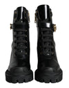 Dolce &amp; Gabbana – Trekking-Bikerstiefel aus schwarzem Kalbsleder mit Logo