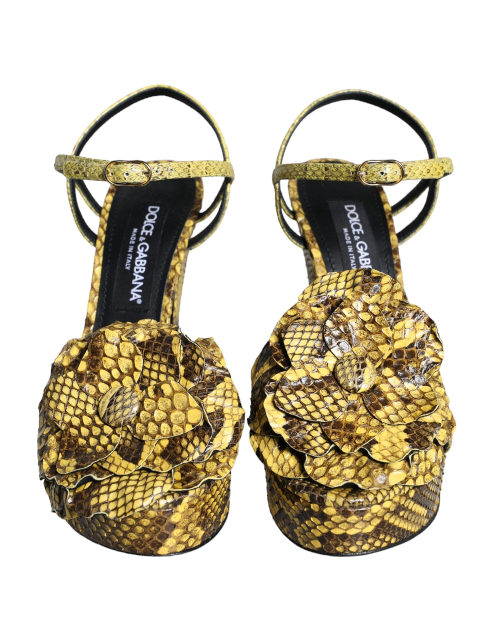 Sandales à talons et brides à la cheville en cuir exotique jaune Dolce & Gabbana