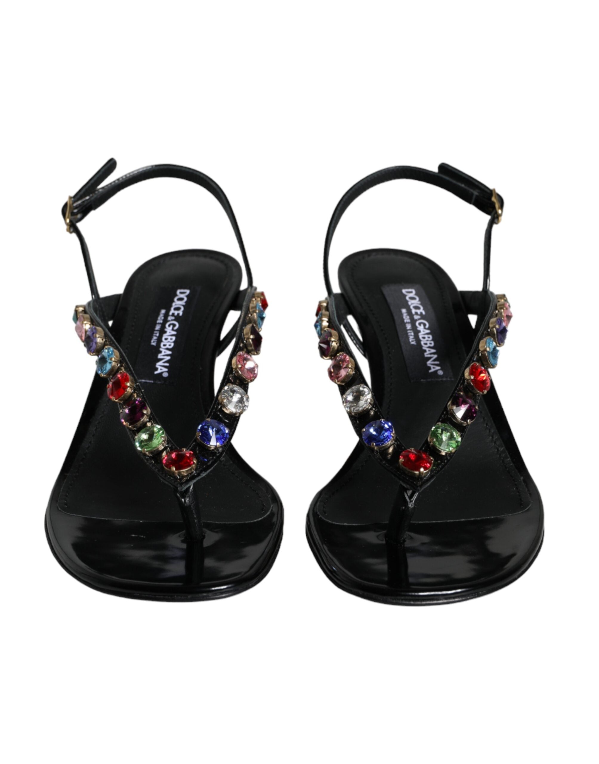 Sandales à bride arrière en cuir noir et cristaux Dolce & Gabbana