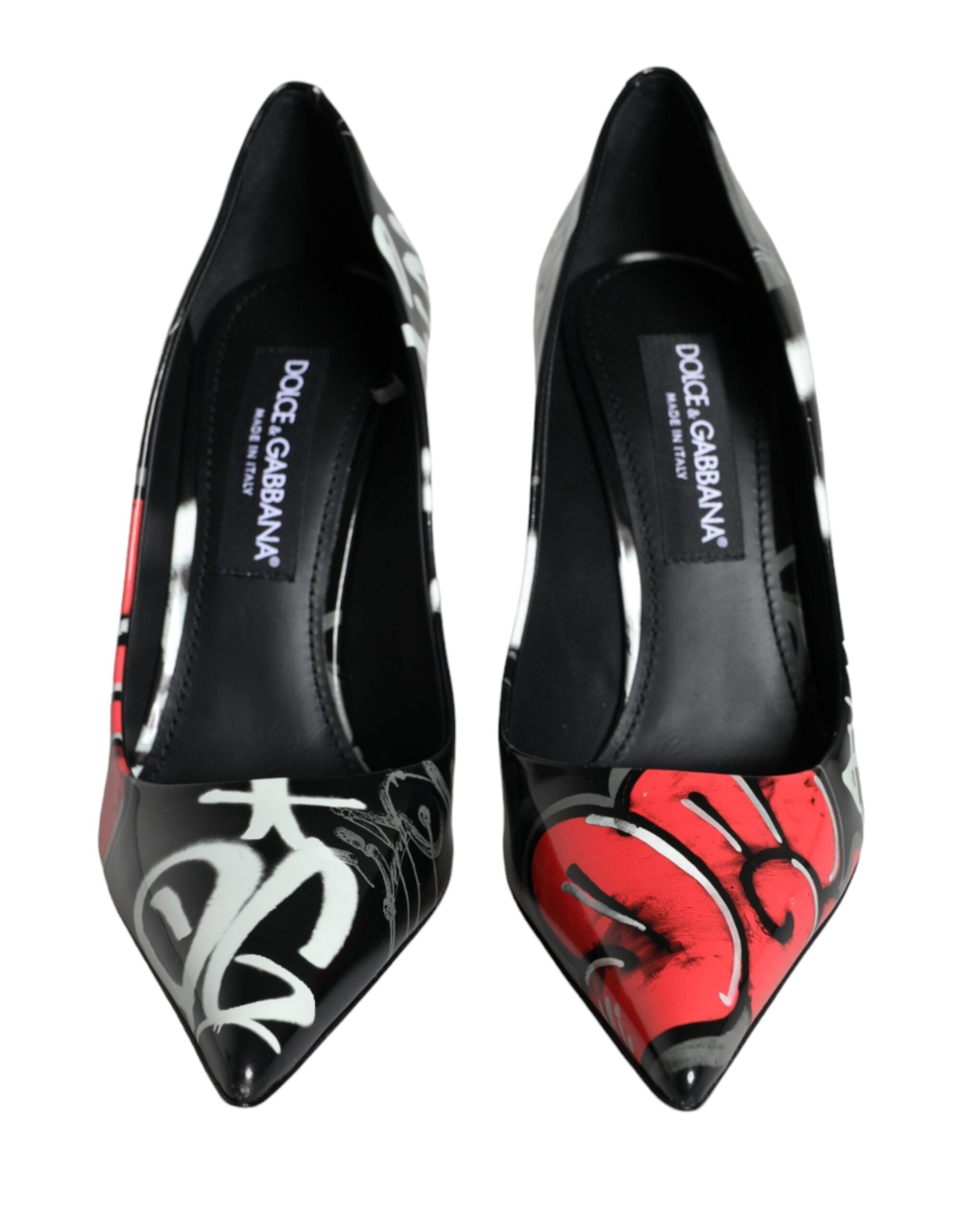 Dolce & Gabbana Schwarze Pumps mit Graffiti-Print aus Leder